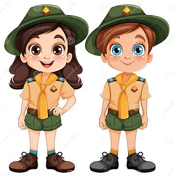 Boy and Girl Scout in Uniform Cartoon Character Stock Vector ...