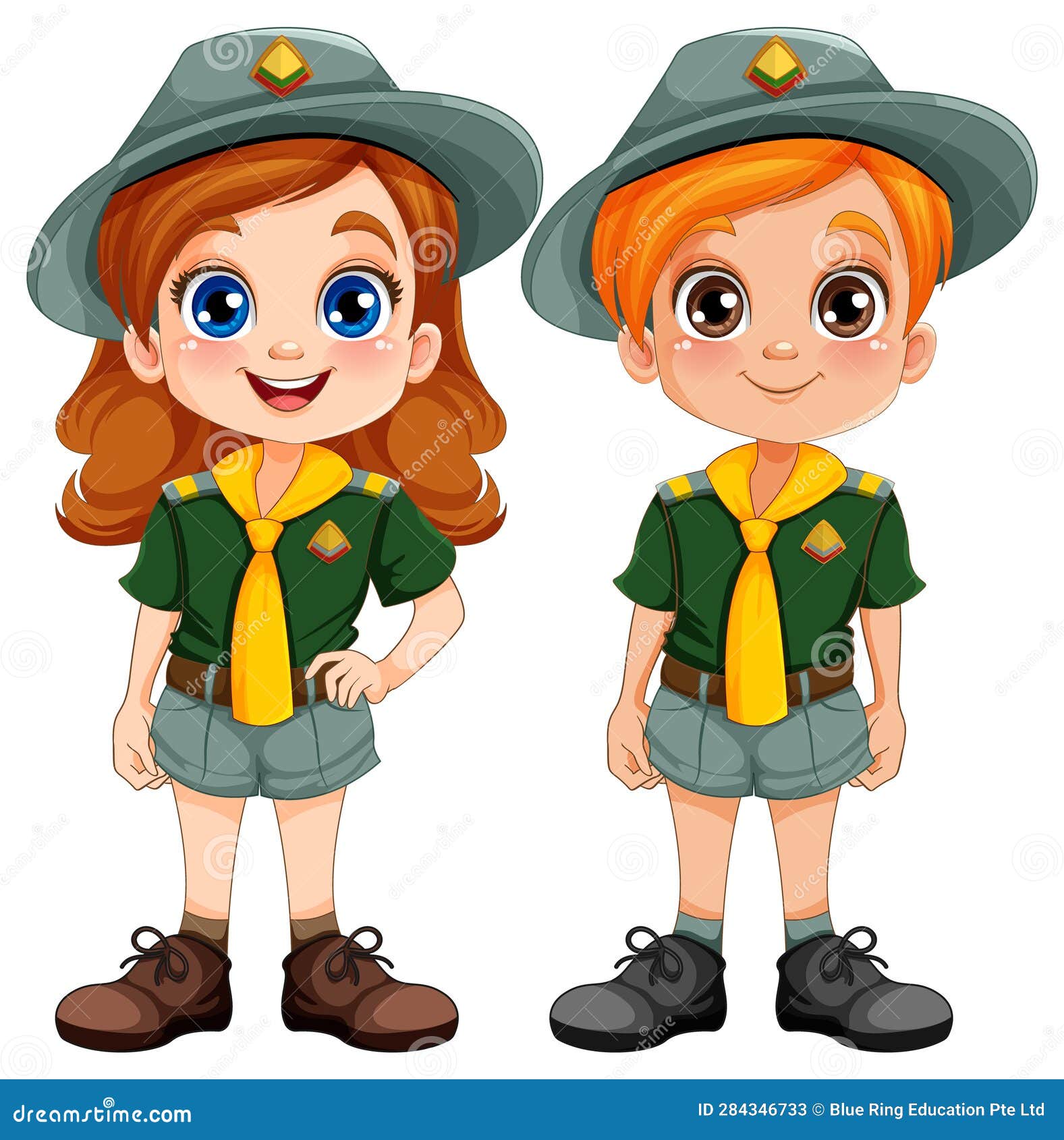 Boy and Girl Scout in Uniform Cartoon Character Stock Vector ...