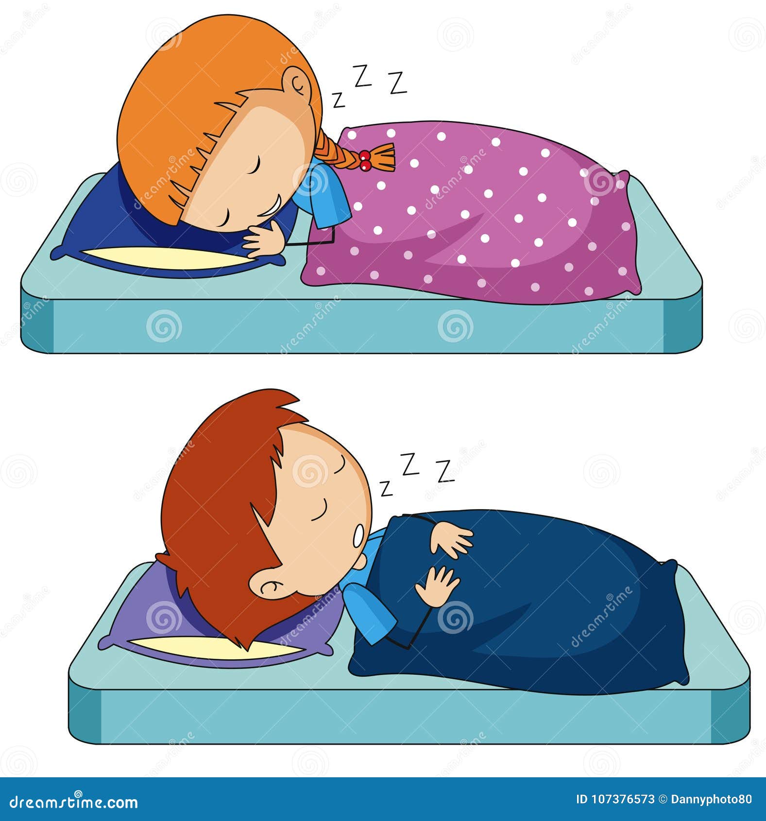 Boy and Girl Sleeping on Bed Stock Vector - Illustration of object ...