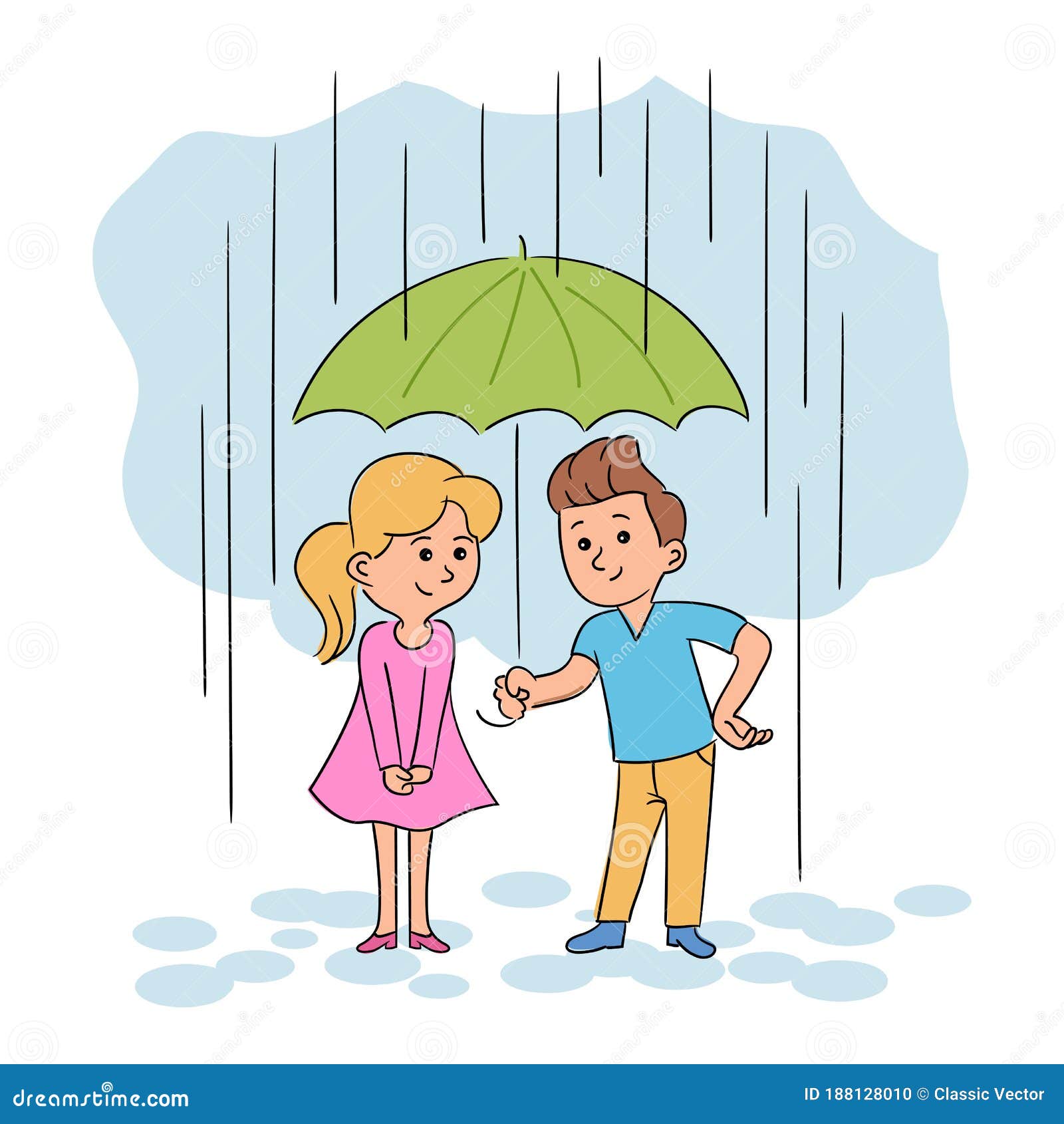 Boy And Girl Standing Under Umbrella During Rain Stock Vector Illustration Of Care Drop