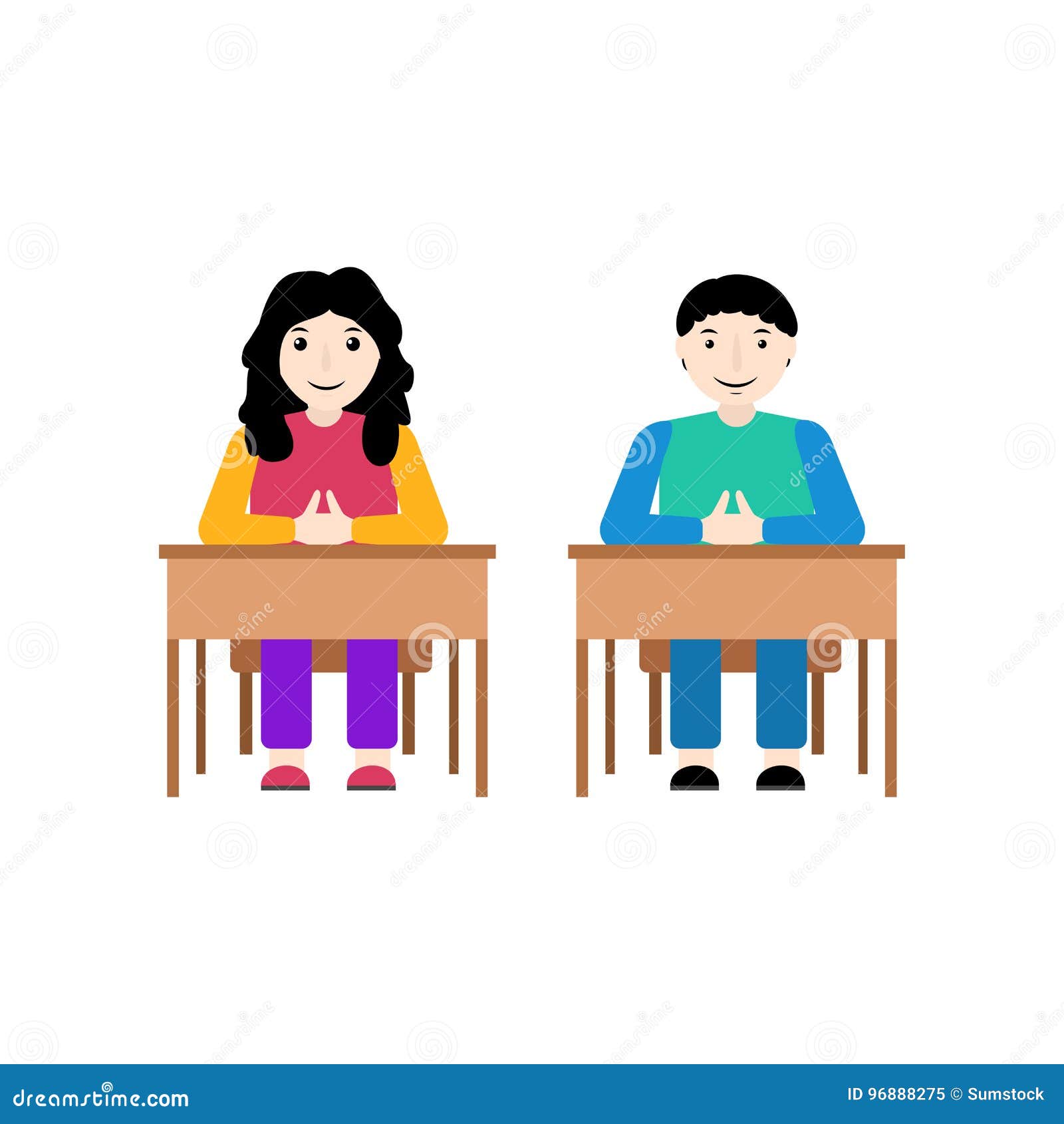Boy And Girl Student Sitting On A Desk Stock Vector Illustration
