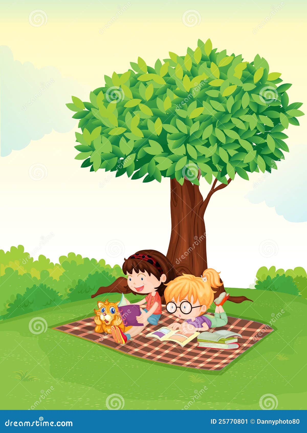 A Boy And Girl Studying Under Tree Stock Illustration - Image: 25770801