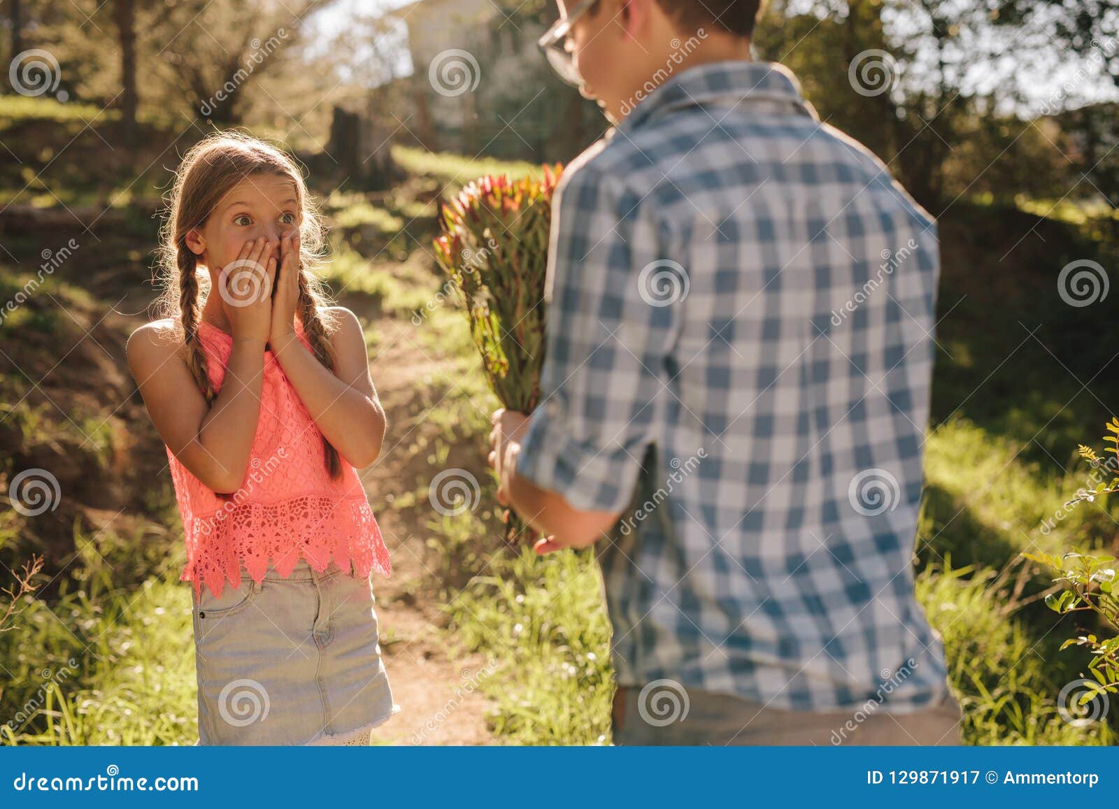 Boy Giving a Bunch of Flowers To His Girlfriend Stock Image ...