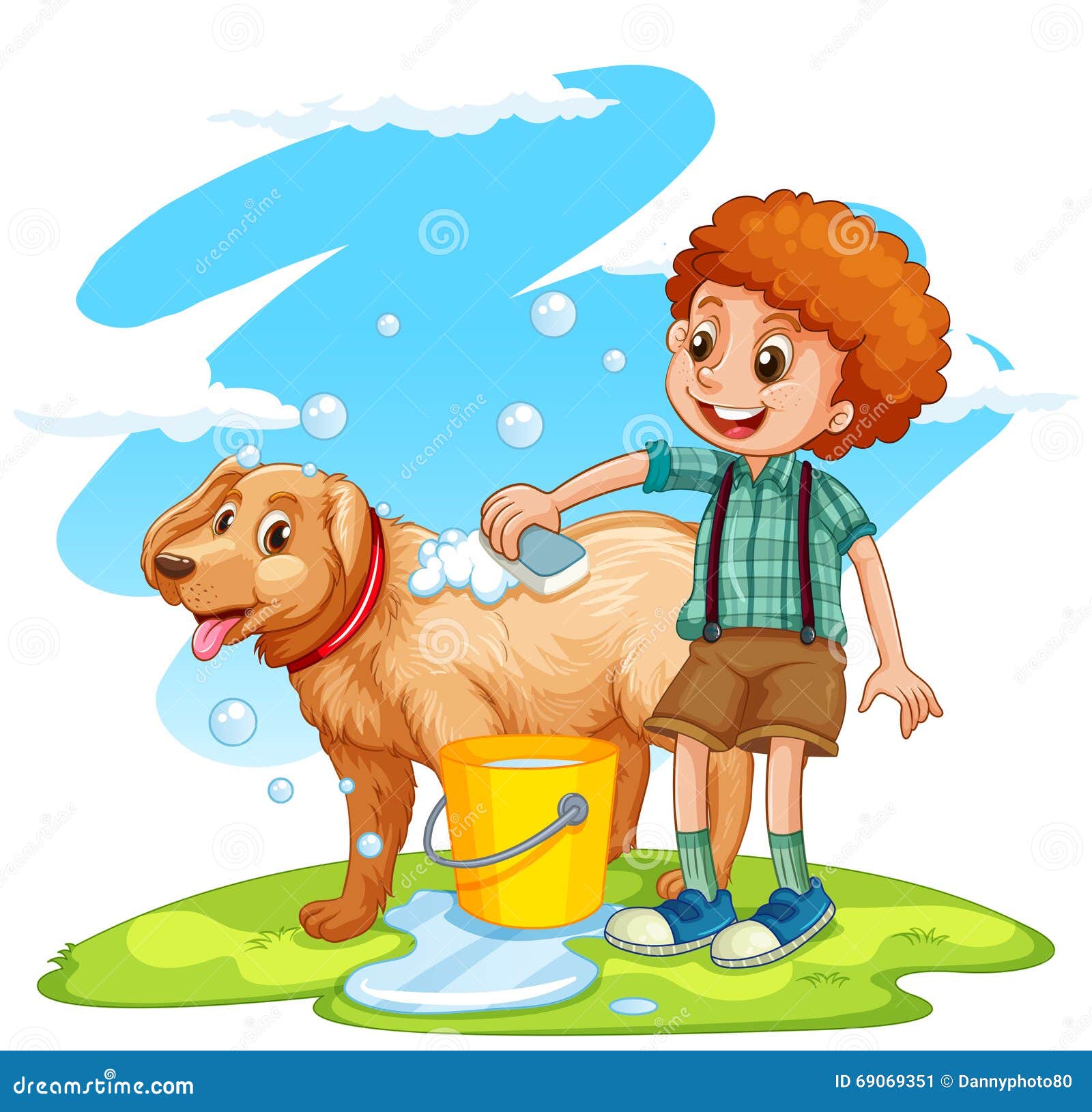 Boy Giving Dog A Bath Stock Vector Image 69069351