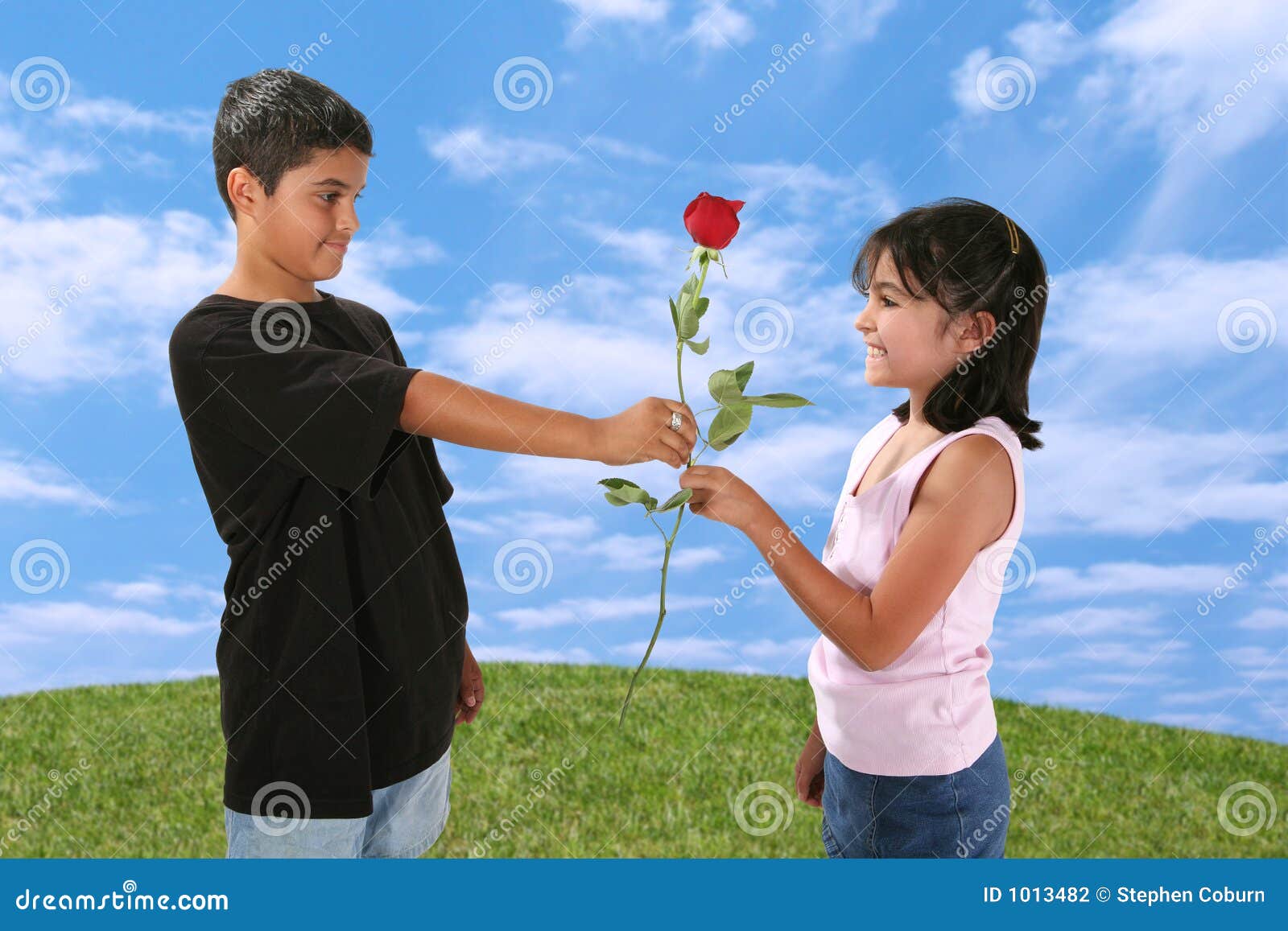 Boy Giving Girl a Rose stock photo