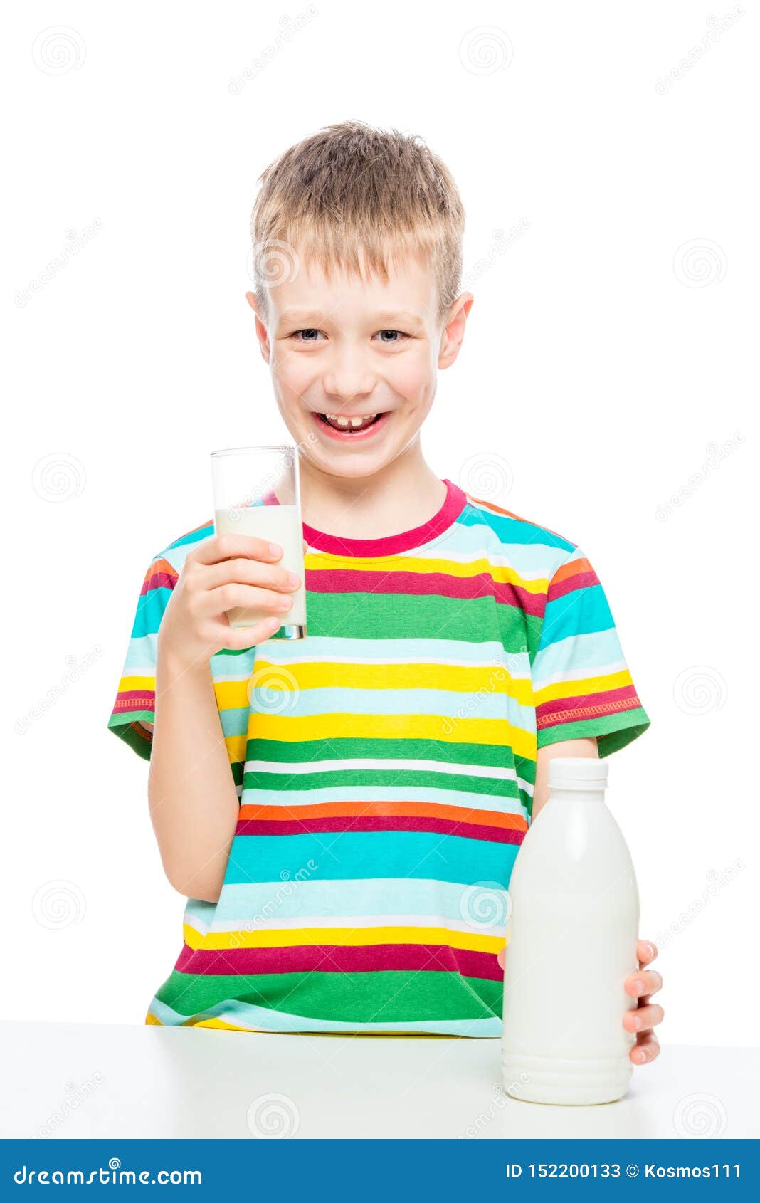 Boy with a Glass of Milk on a White Background Stock Image - Image of ...