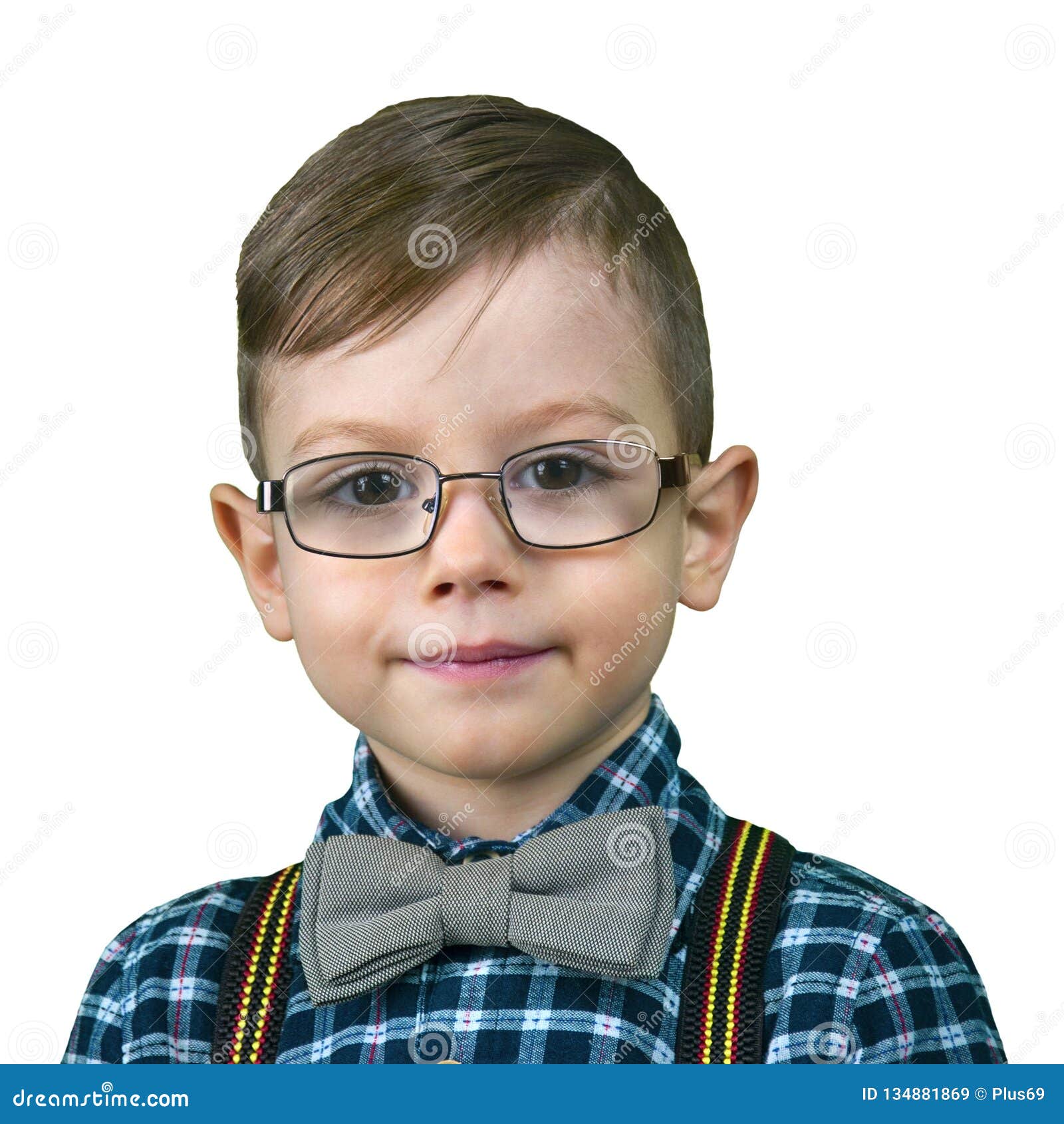 Boy with Glasses and Bow Tie Isolated on White Background Stock Image