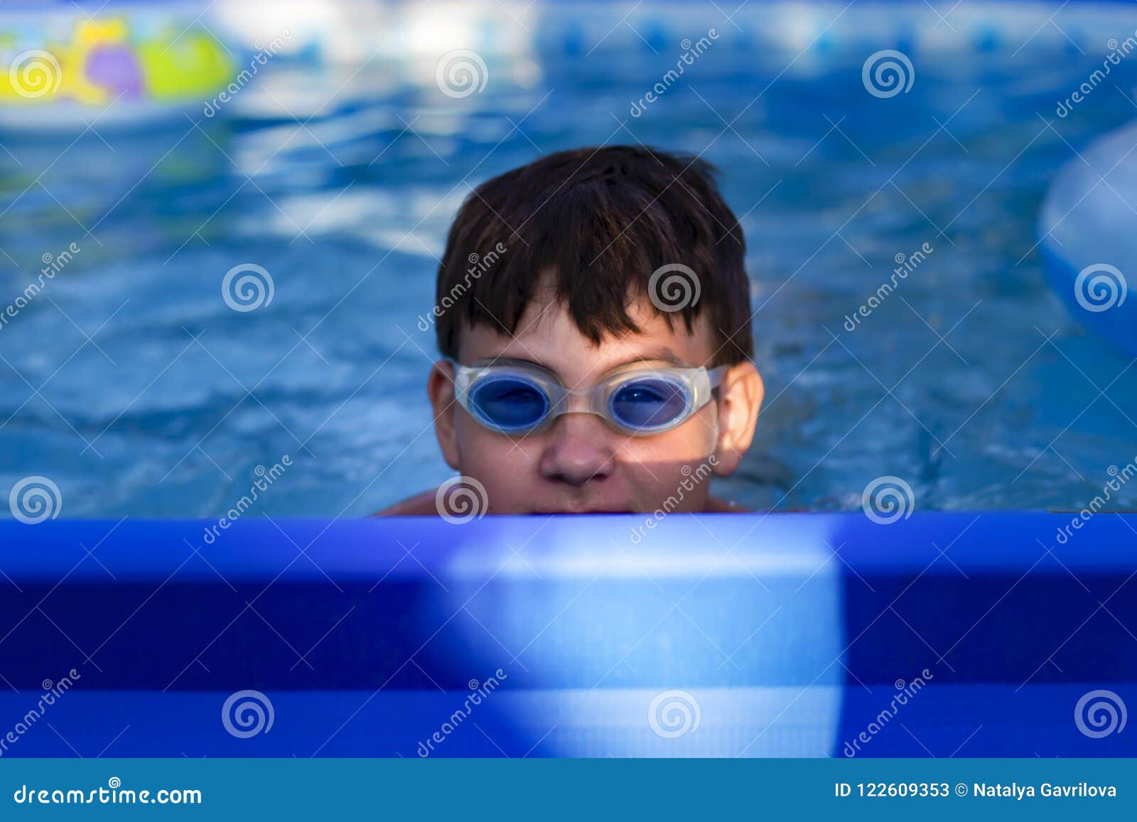 Boy with Glasses for Swimming in the Pool Stock Image Image of