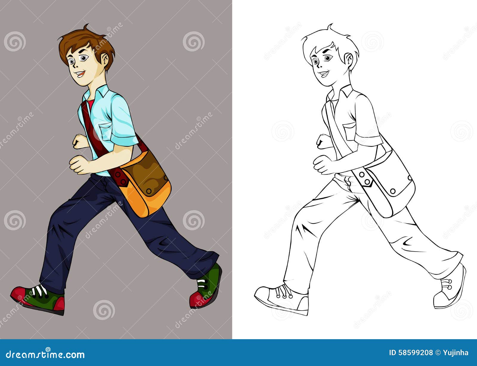 Boy Going To School Stock Photo. Illustration Of Pinture - 58599208