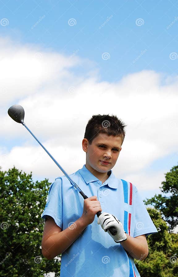 Boy golfer stock image. Image of pensive, child, male 5836923