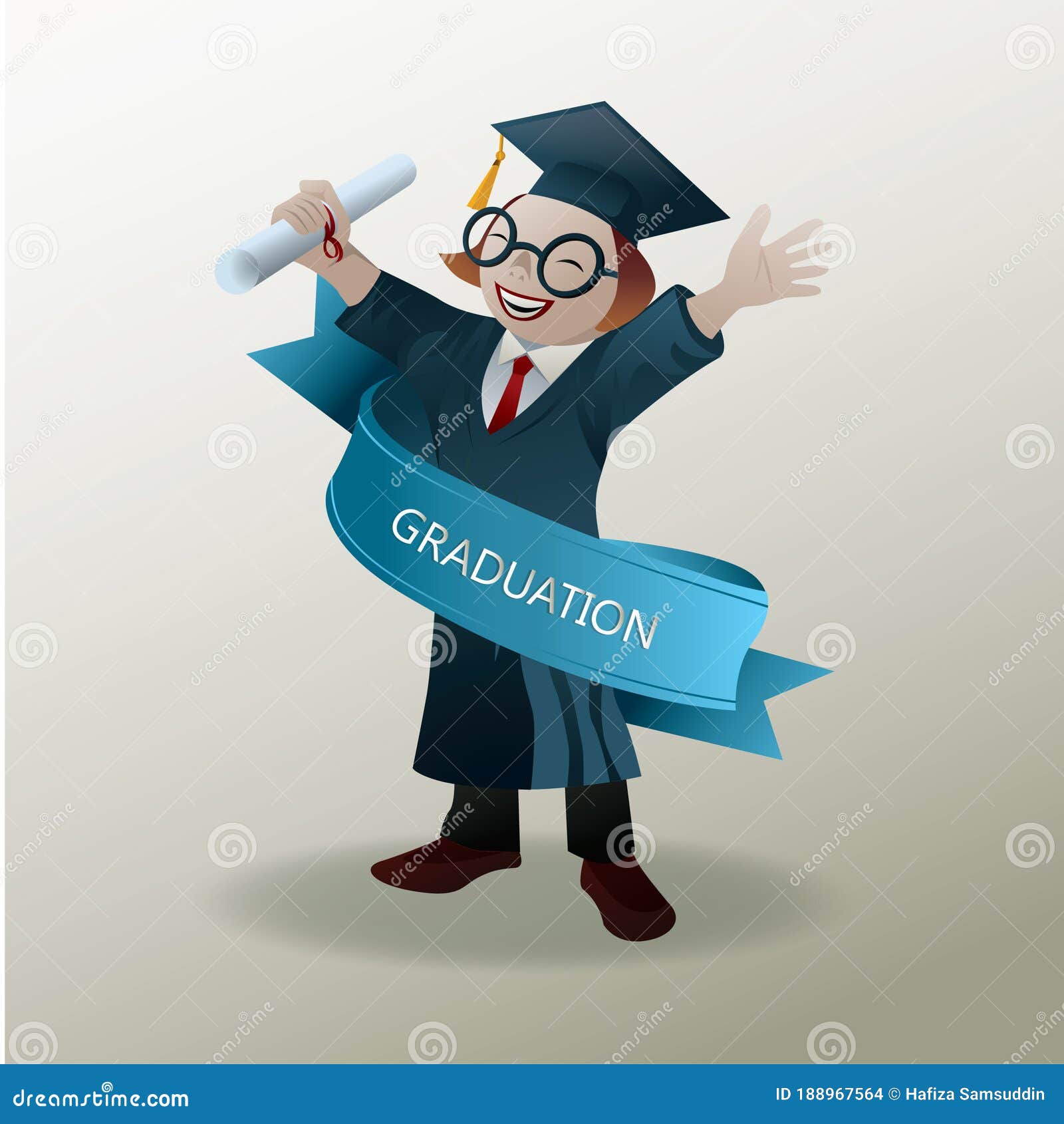 Boy on Graduation Day Feeling Happy. Vector Illustration Decorative