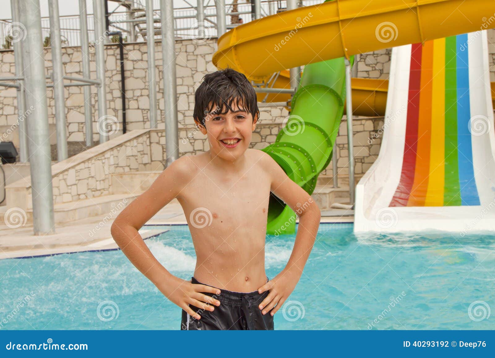 The Boy is Have Fun in the Swimming Pool Stock Photo Image of island