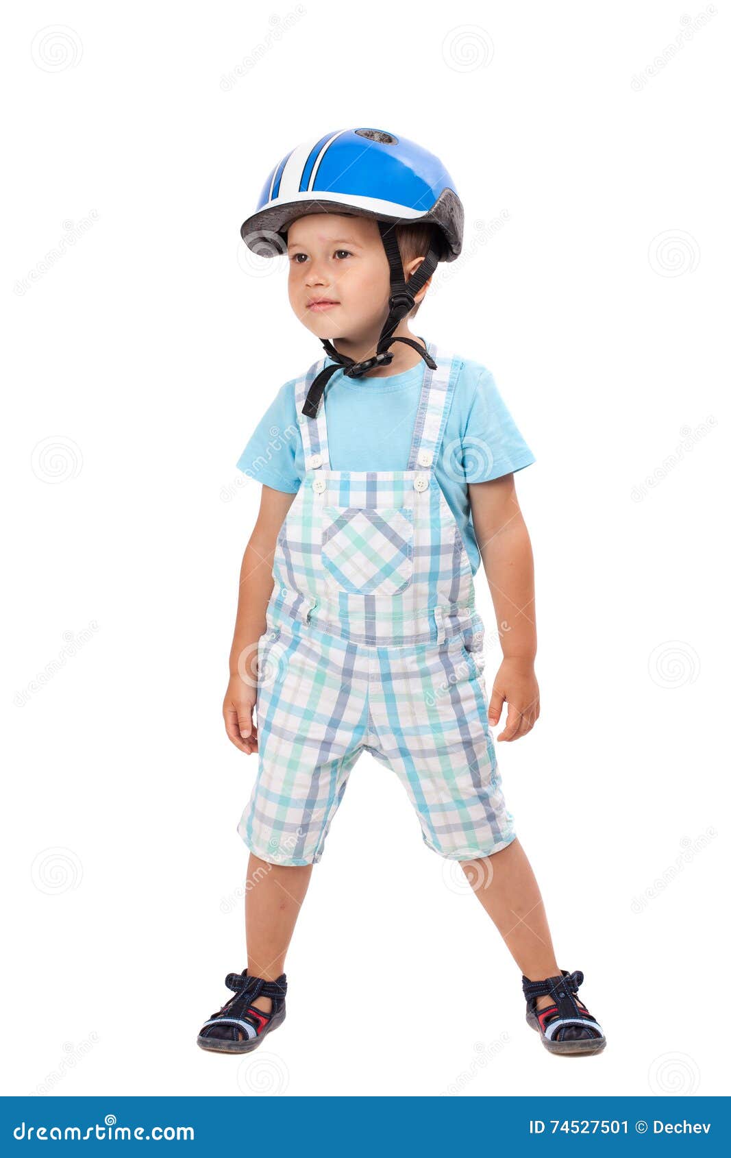 Boy with Helmet, Posing. Isolated on White Stock Image Image of