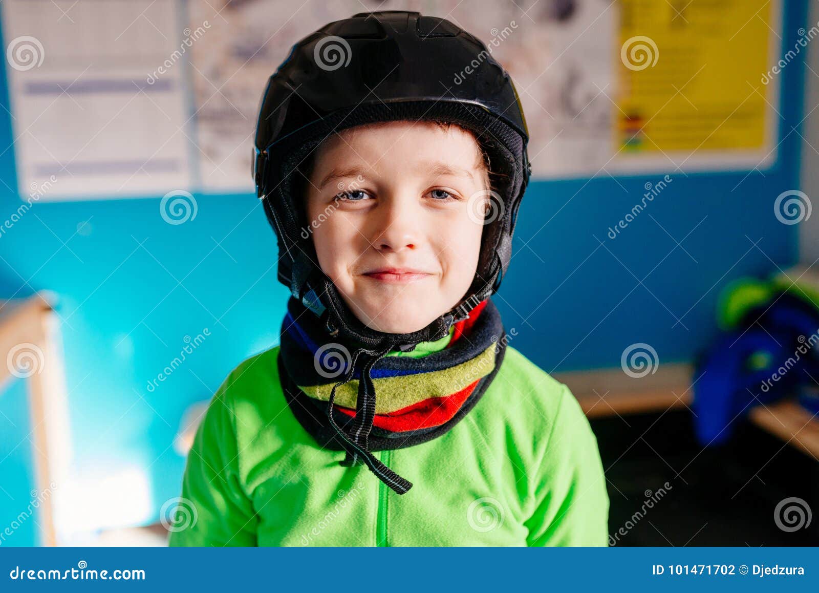 Boy in Helmet Preparing for Skiing Stock Photo Image of vacations