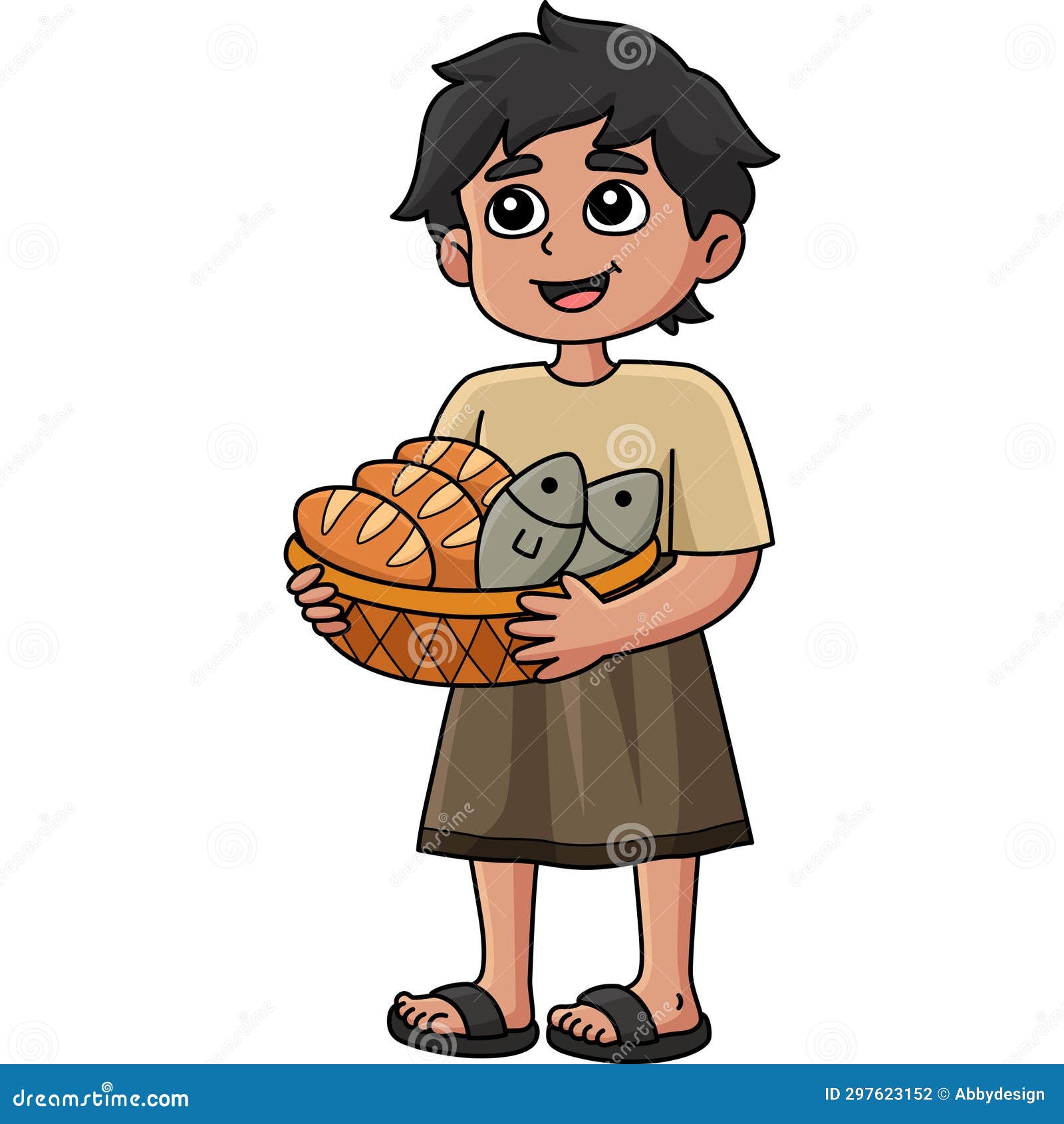Boy Holding Basket with Bread and Fish Clipart Stock Vector - Illustration  of bread, blessing: 297623152