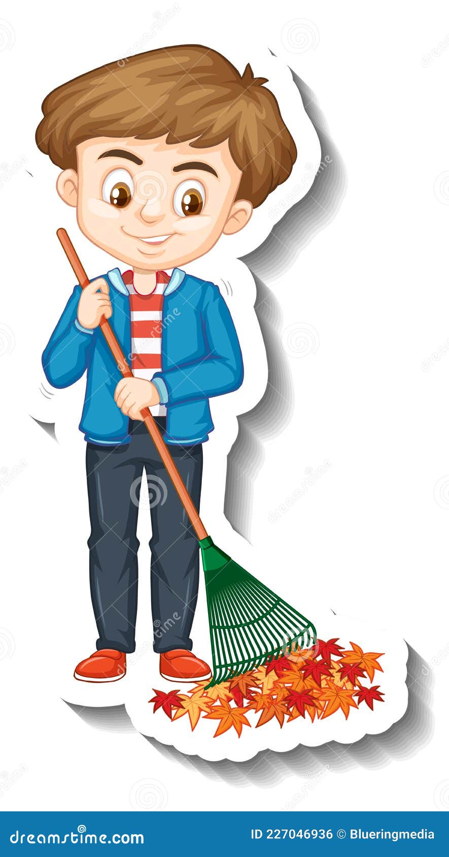 A Boy Holding Broom Cartoon Character Sticker Stock Vector ...