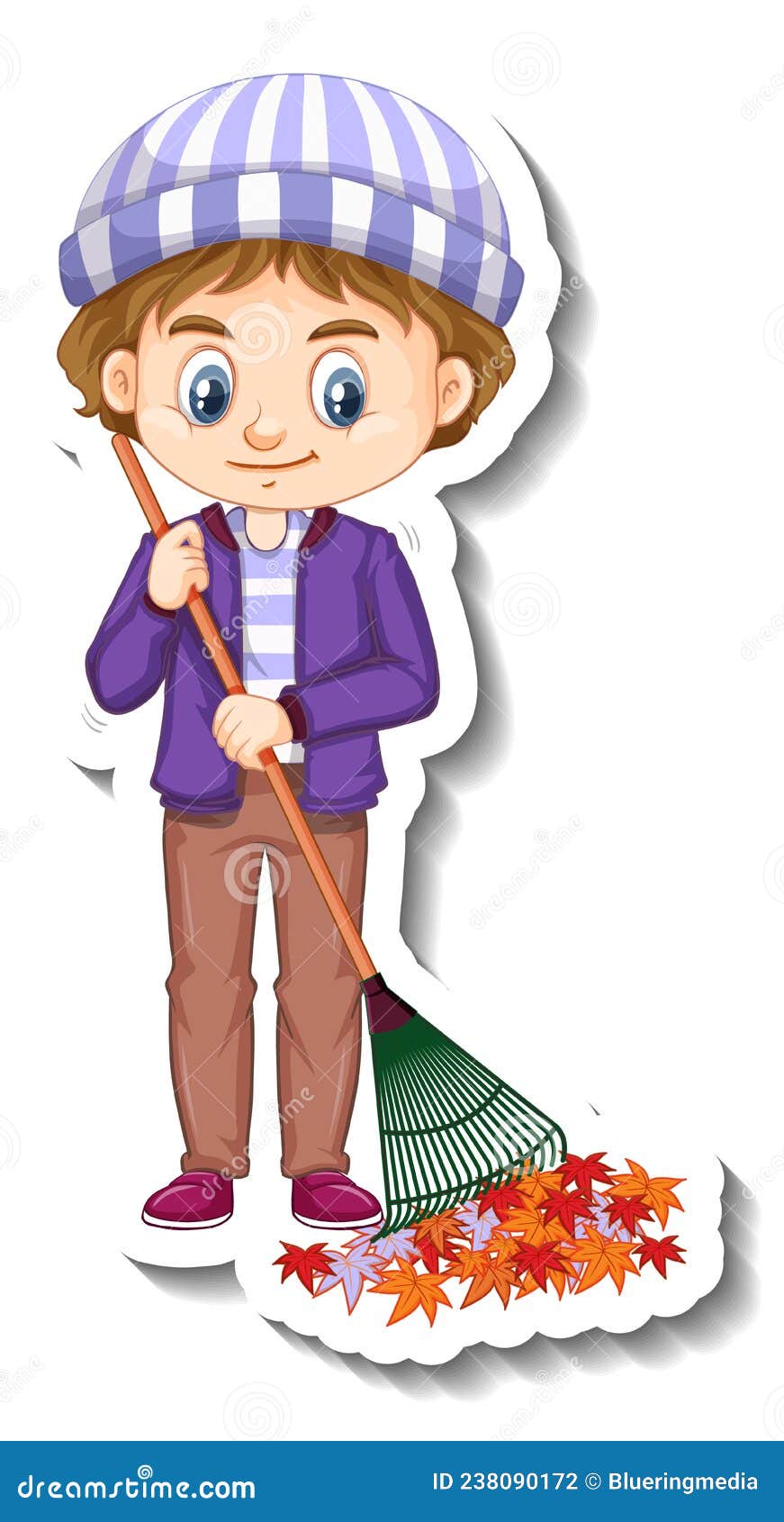 A Boy Holding Broom Cartoon Character Sticker Stock Vector ...