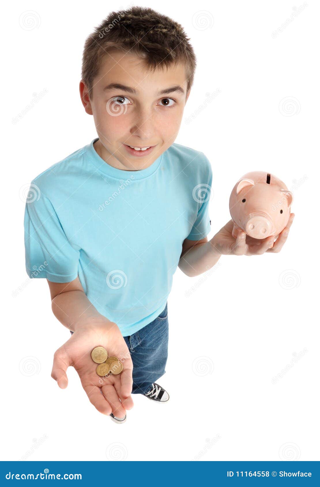 Boy Holding Coins for Money Box Stock Photo Image of body, piggy
