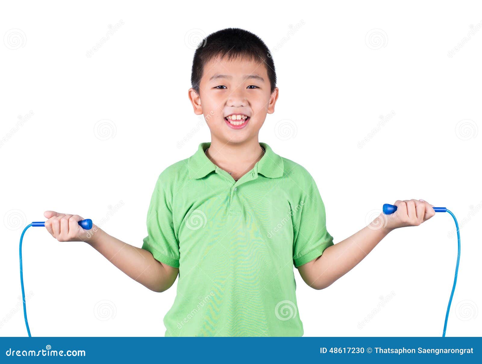Boy Holding A Jump Rope Isolated On White Background Stock Photo