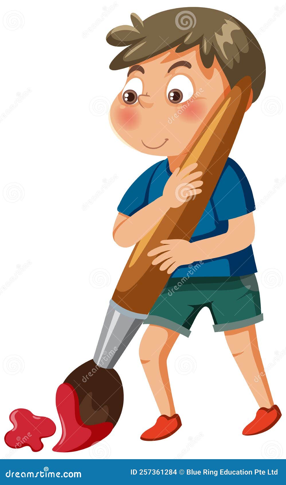 A boy holding paint brush stock vector. Illustration of mouth 257361284