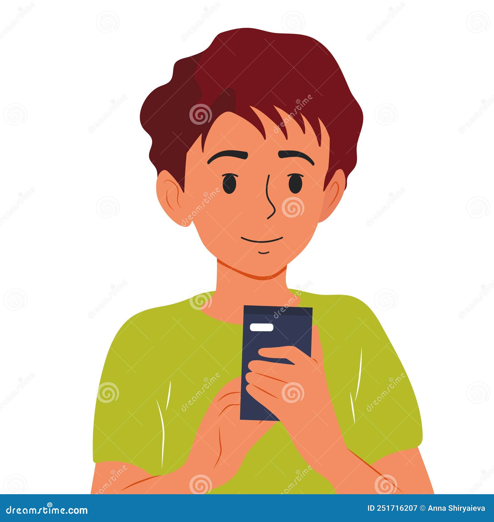 The Boy is Holding a Phone, a Call or a Message in His Hands. Vector ...