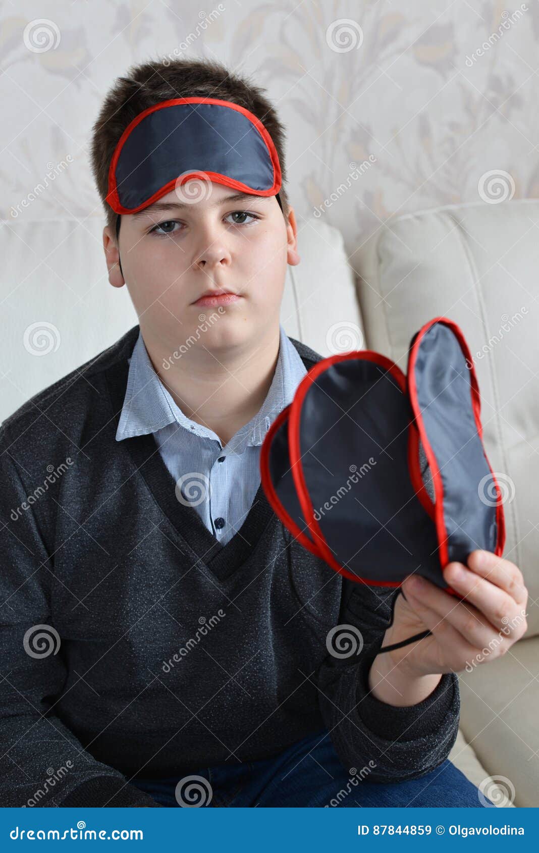 Boy Holding a Several Masks for Sleep Stock Image Image of indoor
