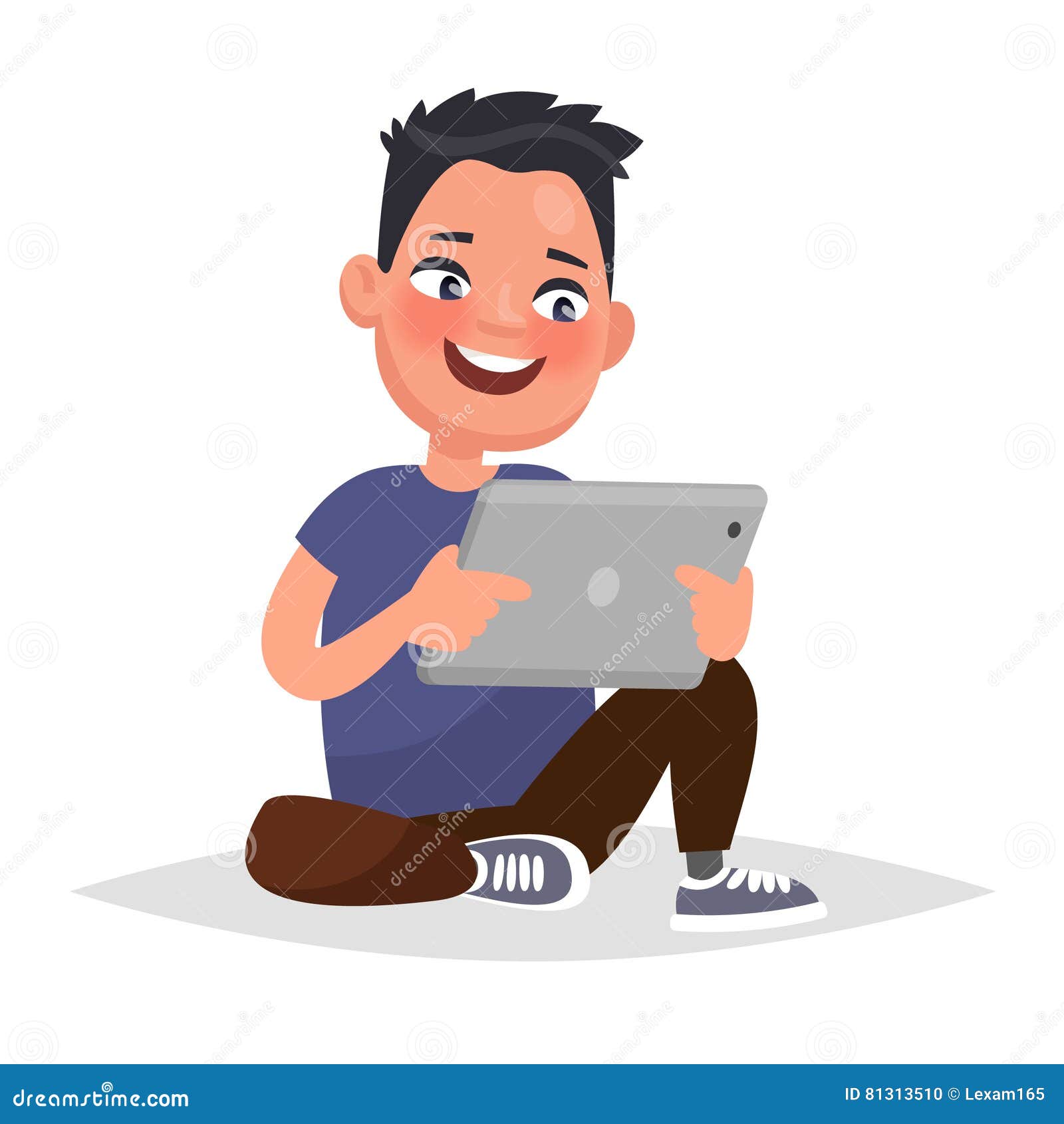 Boy Holding a Tablet in Hands. Vector Illustration in Cartoon St Stock  Illustration - Illustration of laptop, cute: 81313510