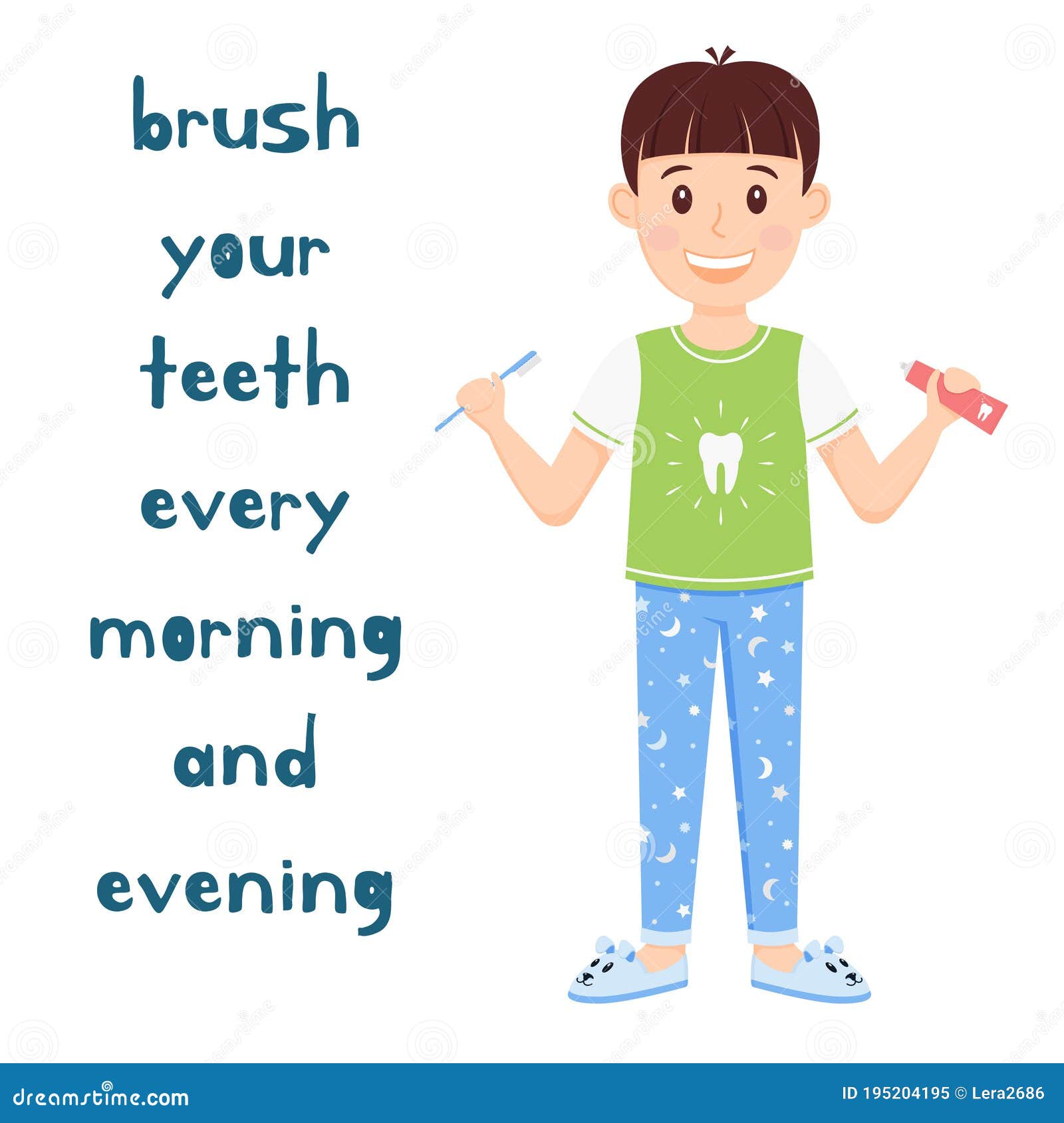 The Boy is Holding a Toothbrush and Toothpaste. a Cartoon Character, Cute Child in Pajamas and Slippers Stands and Smiles Stock Illustration - Illustration of healthy, cleanliness: 195204195 The Boy is Holding a Toothbrush and Toothpaste. a Cartoon Character, Cute Child in Pajamas and Slippers Stands and Smiles Stock Illustration - Illustration of healthy, cleanliness: 195204195