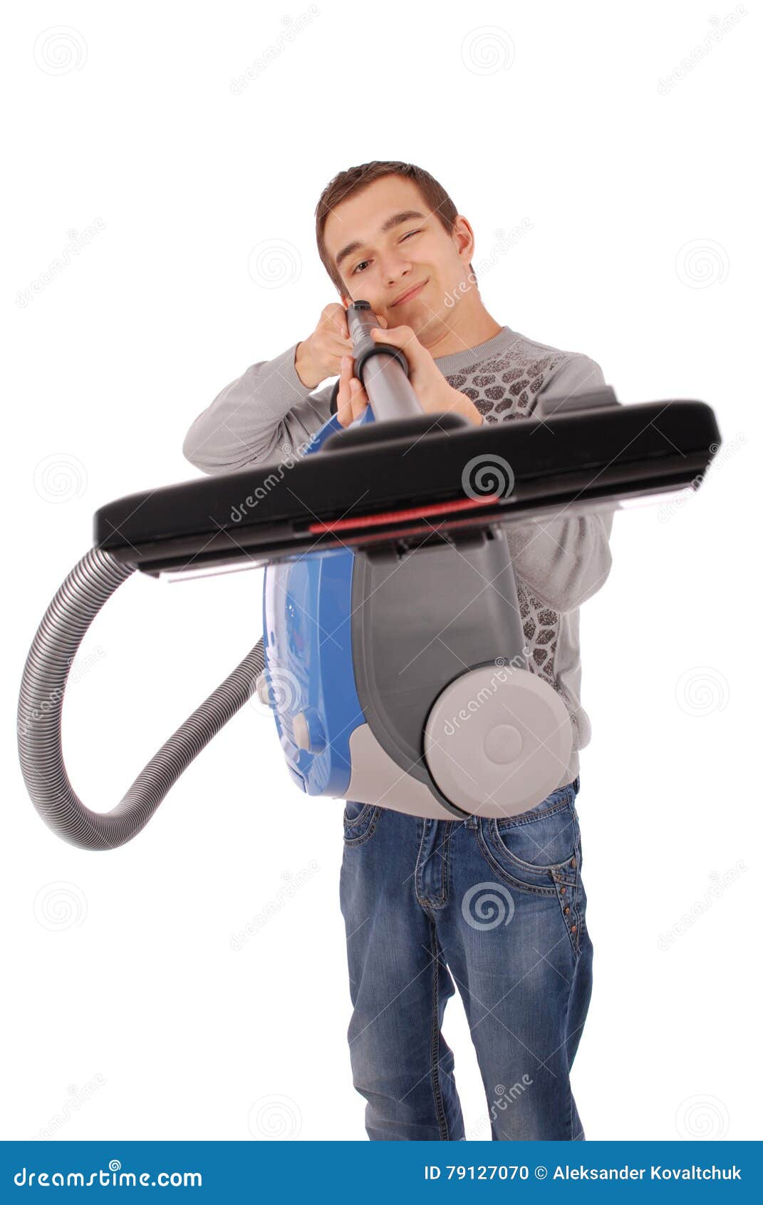 Boy Holding a Vacuum Cleaner and Takes Aim Stock Photo Image of home