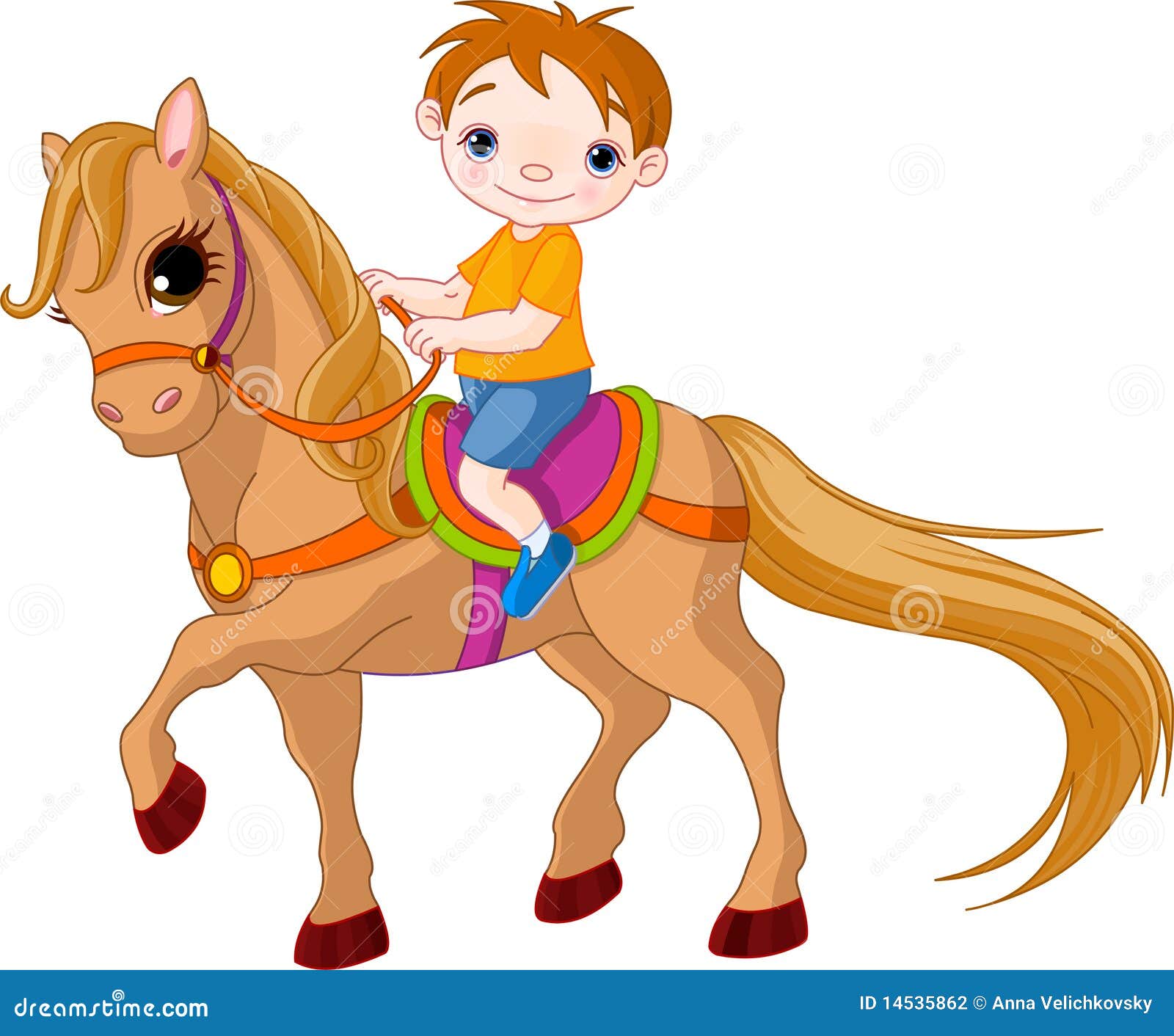 Boy on horse stock vector. Illustration of male, stallion - 14535862