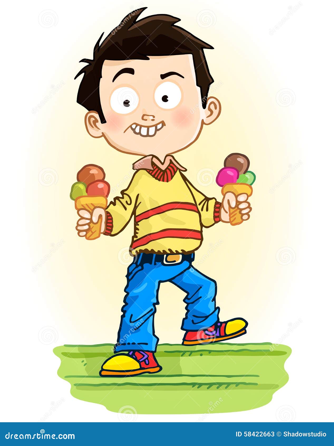 Boy with ice cream. A happy boy with two ice cream in his hands!