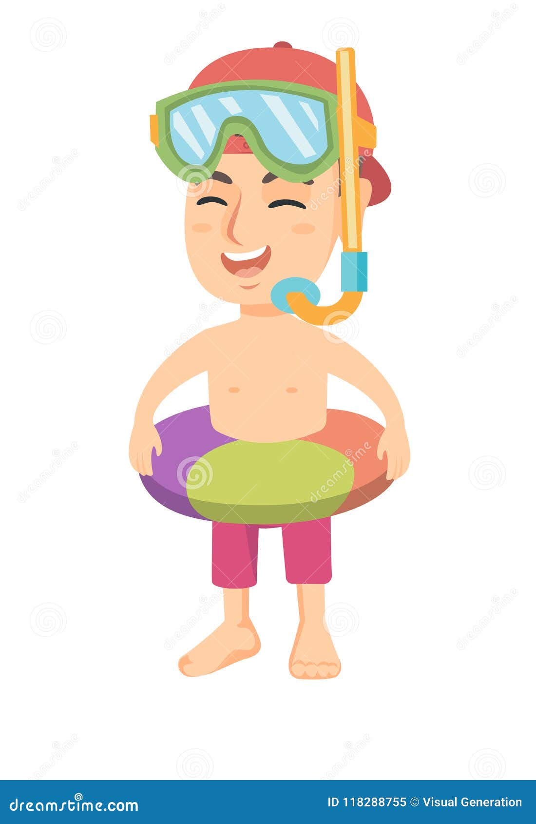 Boy with Inflatable Ring, Diving Mask and Snorkel. Stock Vector ...