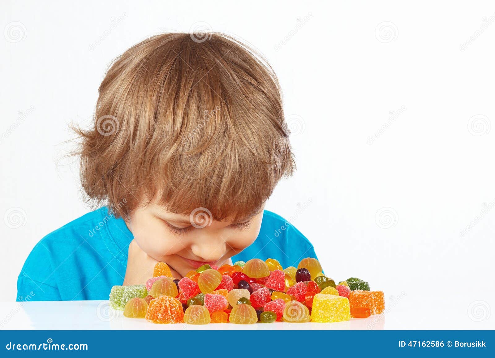 Boy with Jelly Candies on White Background Stock Photo Image of green