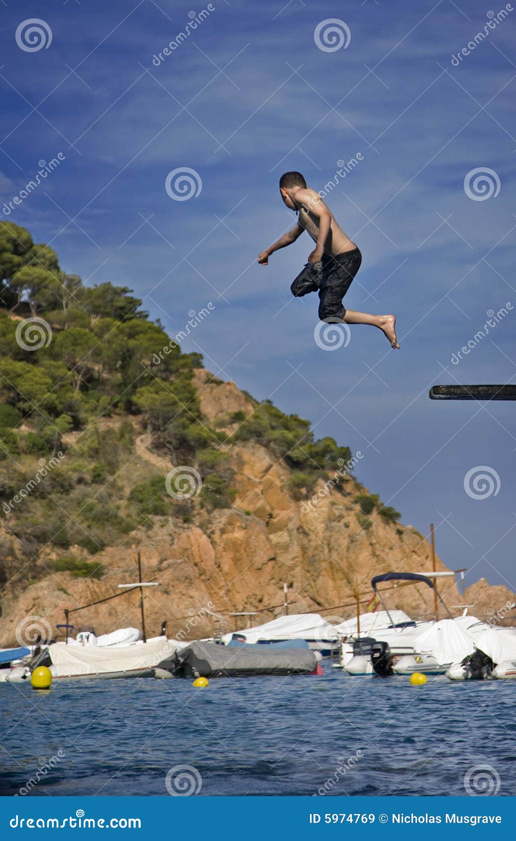 Boy Jumping Off Diving Board Stock Image Image of pine, board 5974769
