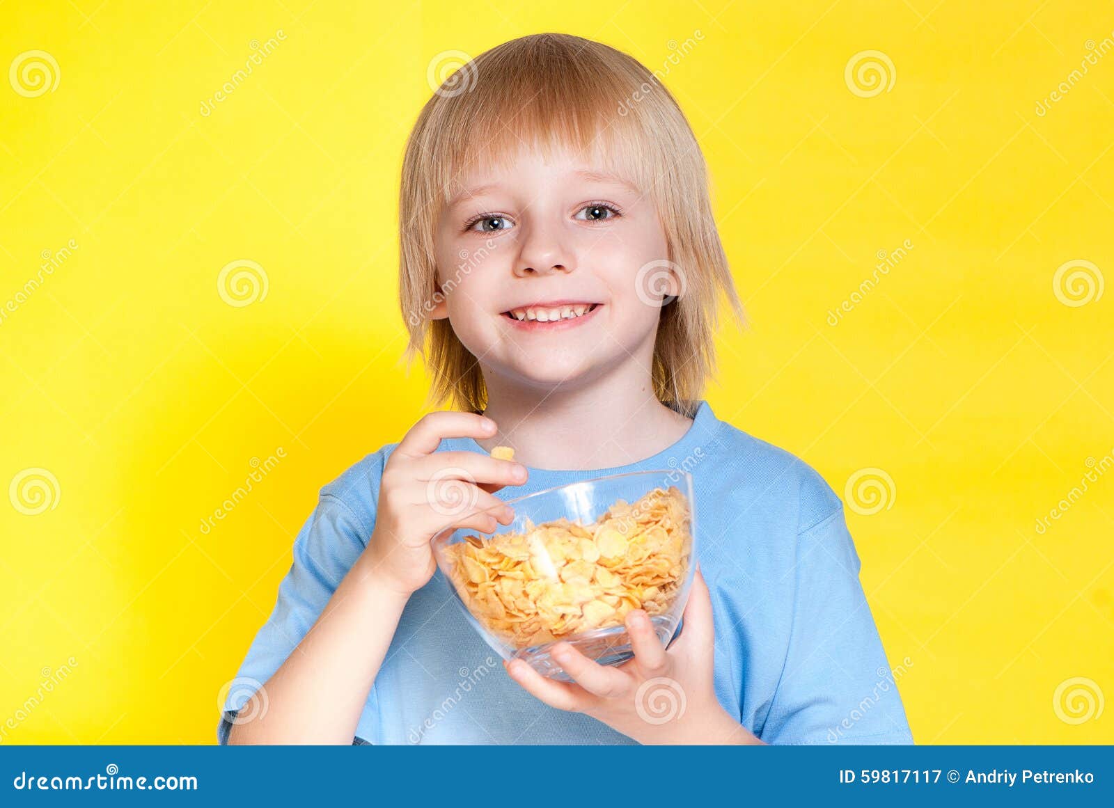 Boy Kid Child Eating Corn Flakes Cereal Stock Image Image of