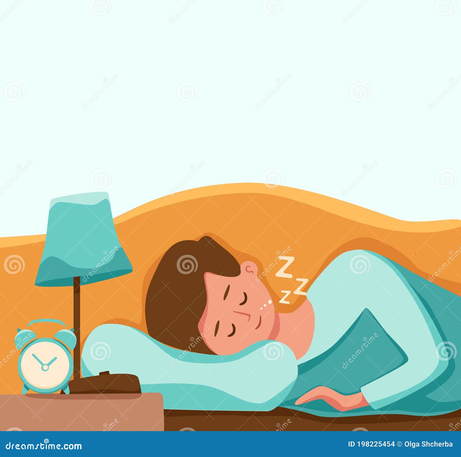 Boy Kid Sleep In Bed At Night Vector Illustration Child In Pajama