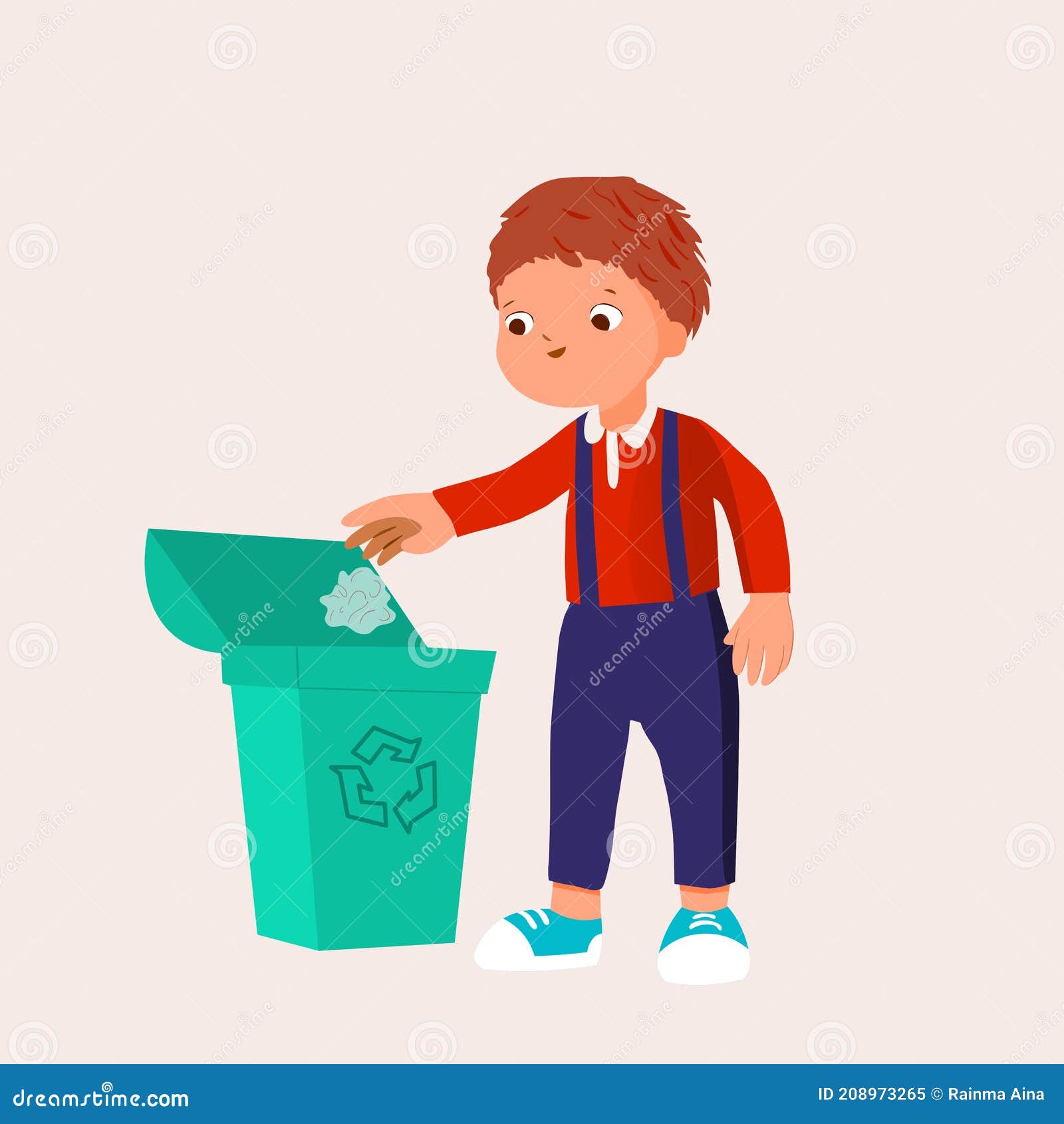 Boy Kid Throw Trash into Trash Box Stock Vector Illustration of
