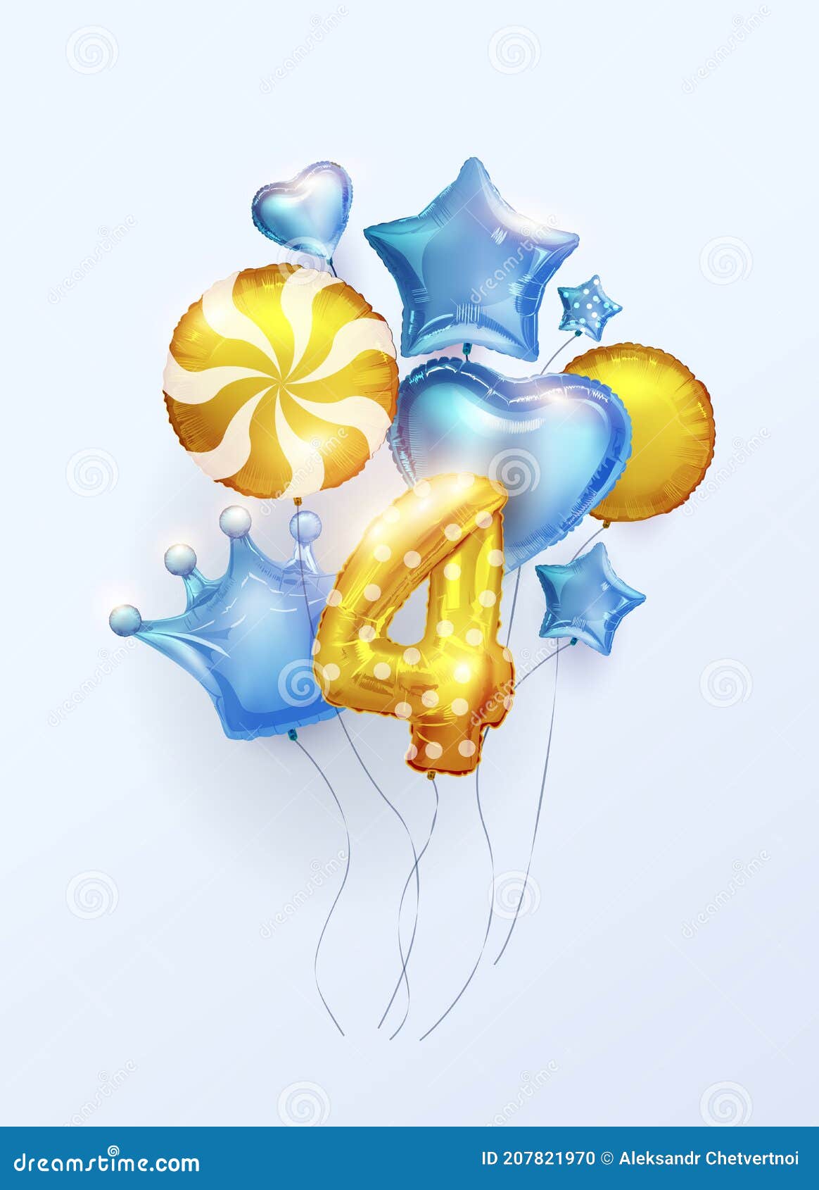 This is a Boy 4 Kids Birthday Background with Colorful 3D Balloons in the  Form of Numbers Four Stars, Hearts, Quran in Blue and Stock Vector -  Illustration of greeting, blue: 207821970