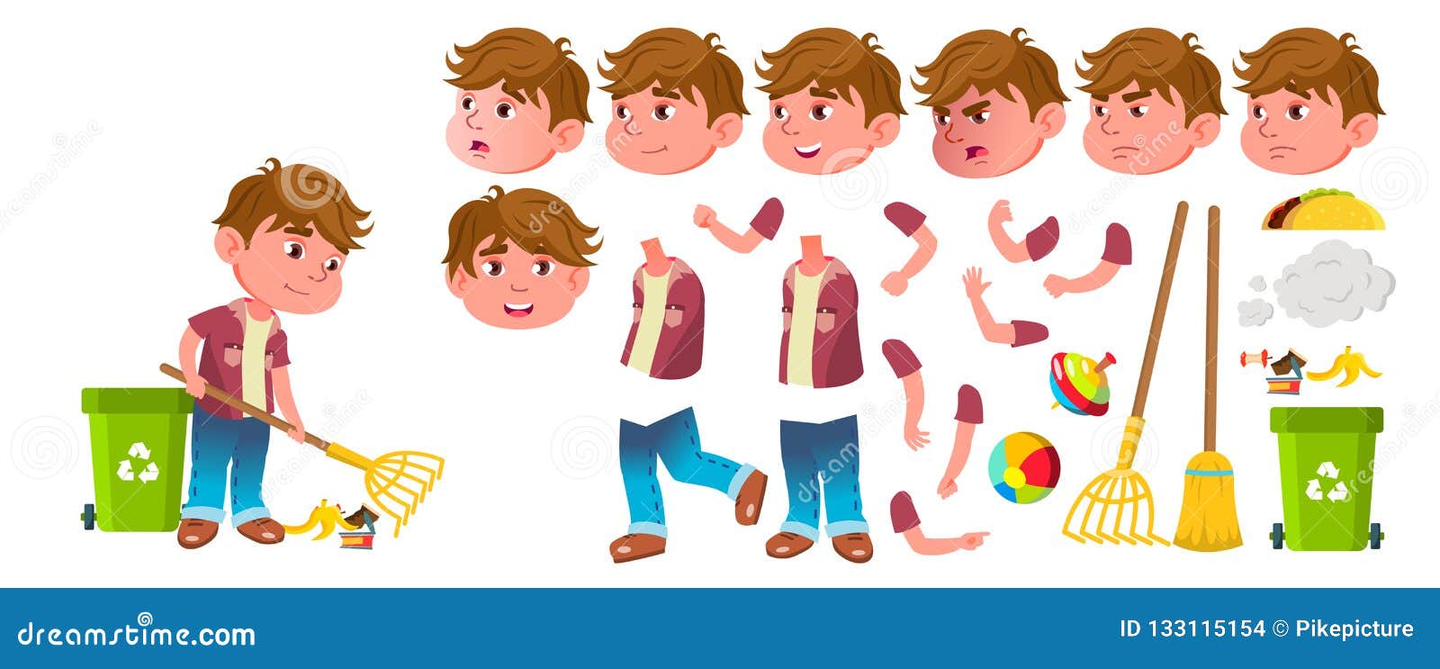 Download Boy Kindergarten Kid Vector. Animation Creation Set. Face ...