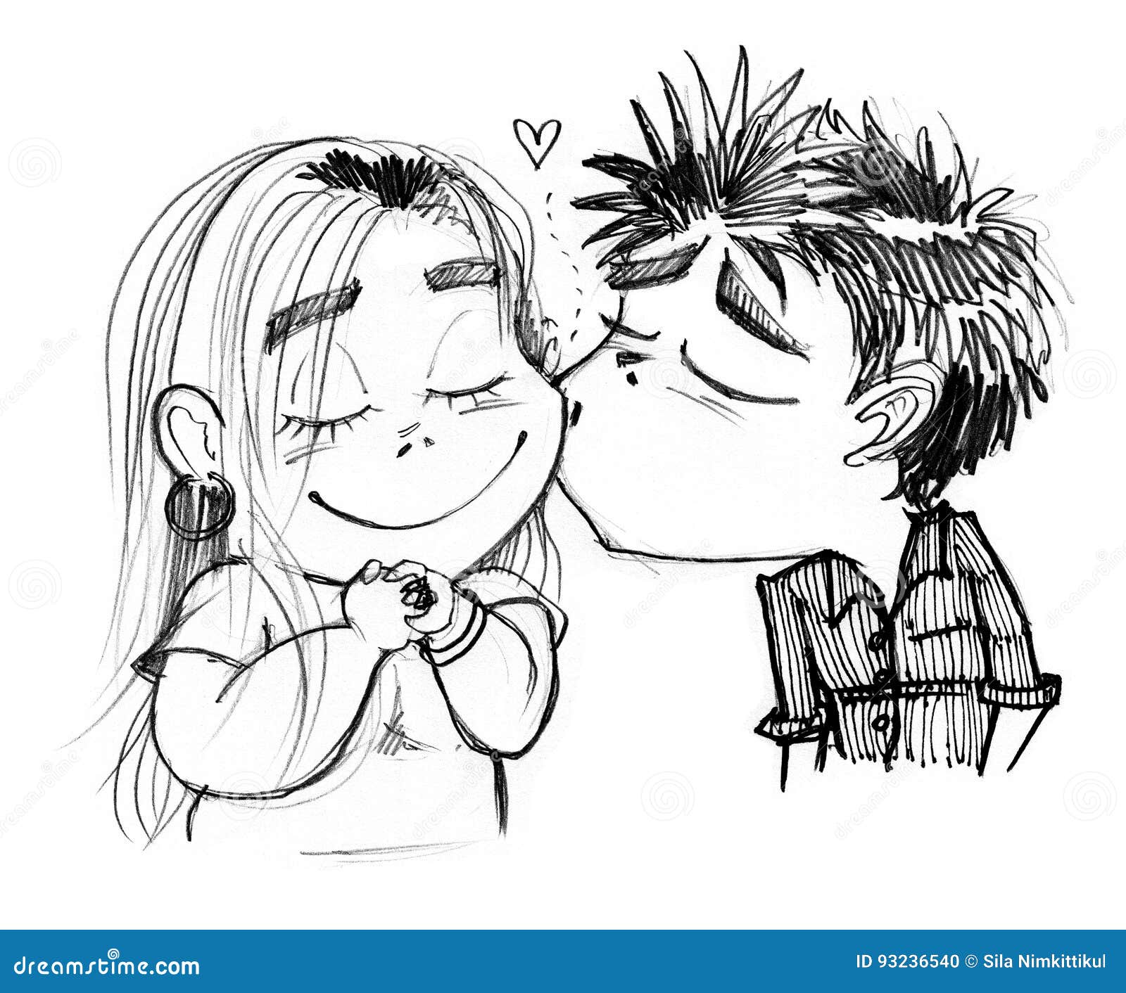 Boy Kissing Pretty Girl Cartoon Stock Illustration - Illustration of girl,  line: 93236540