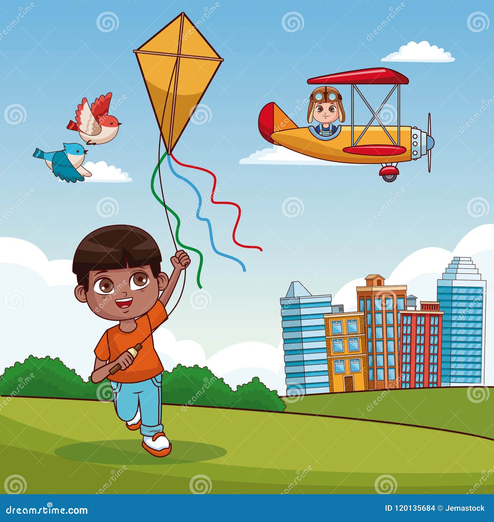 kite flying cartoon