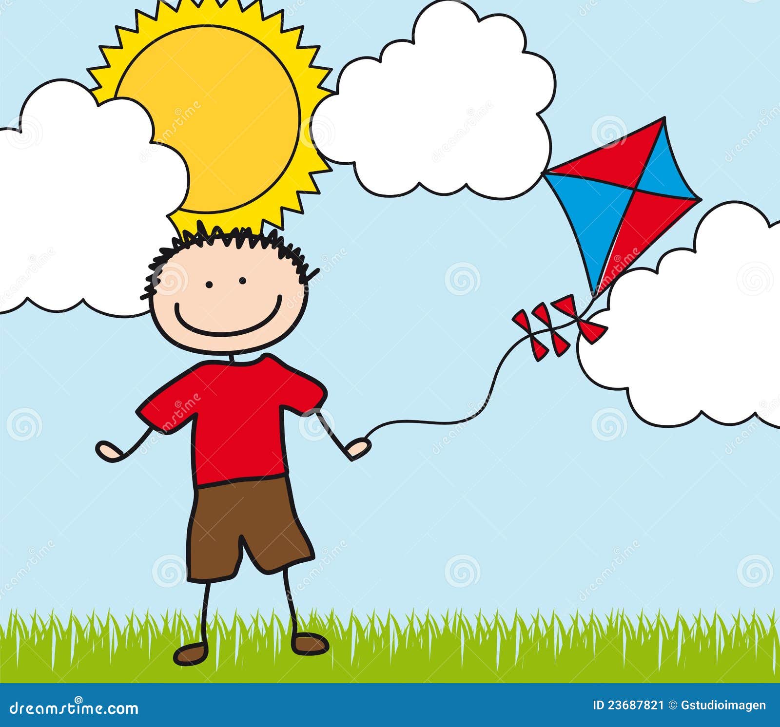 Boy With Kite Drawing Cartoon Vector 23687821