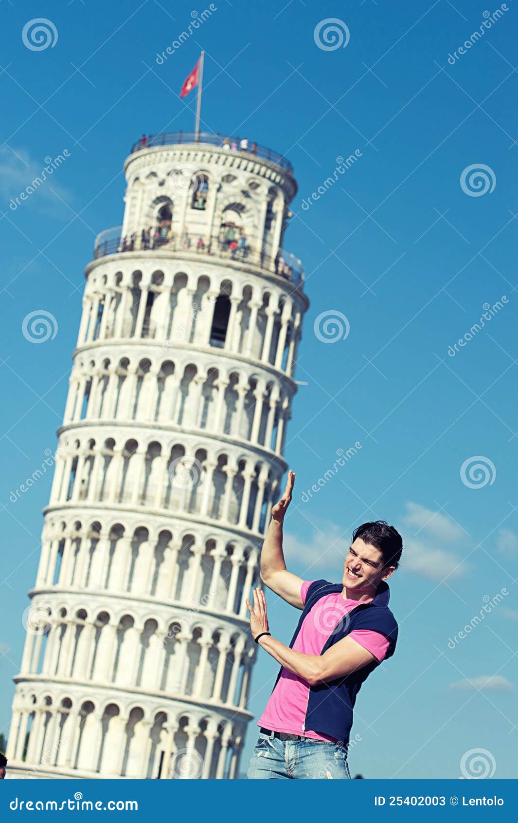 boy with leaning tower of pisa