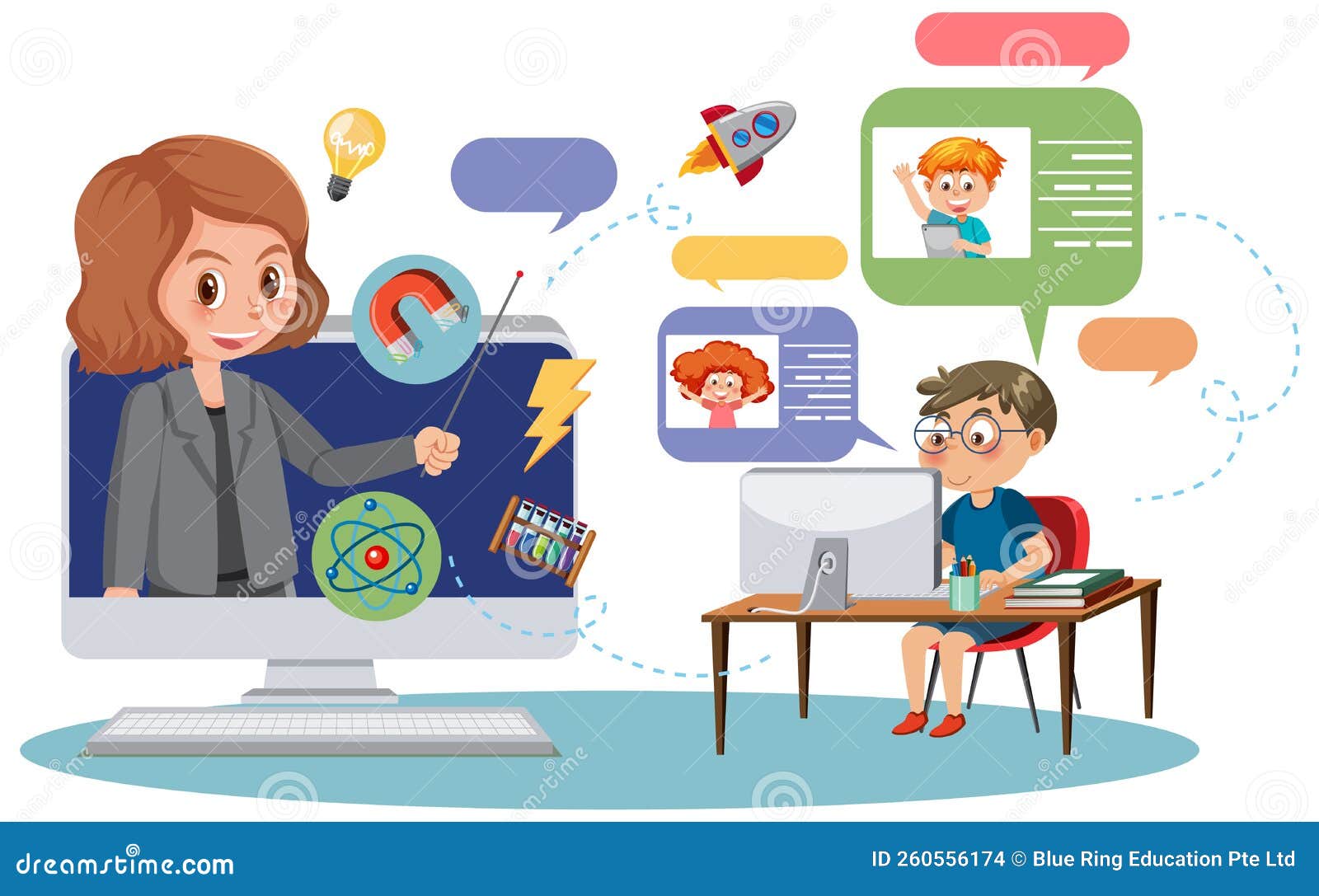 A Boy Learning Online Vector Stock Vector Illustration of online