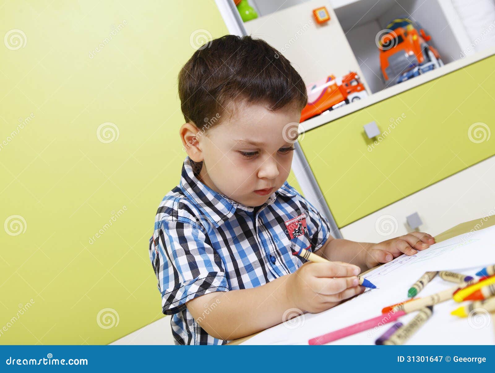 Boy Learning To Draw with Crayons Stock Image Image of childhood