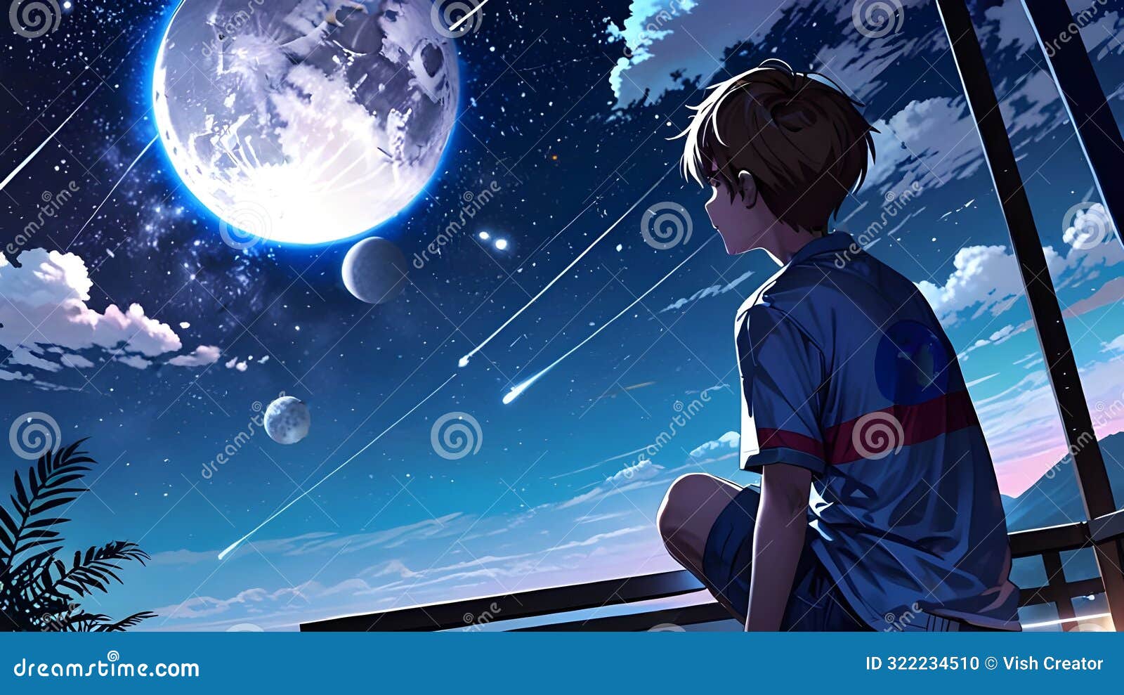 Boy Looking At The Beautiful And Amazing Night Sky Ai Generated Stock ...