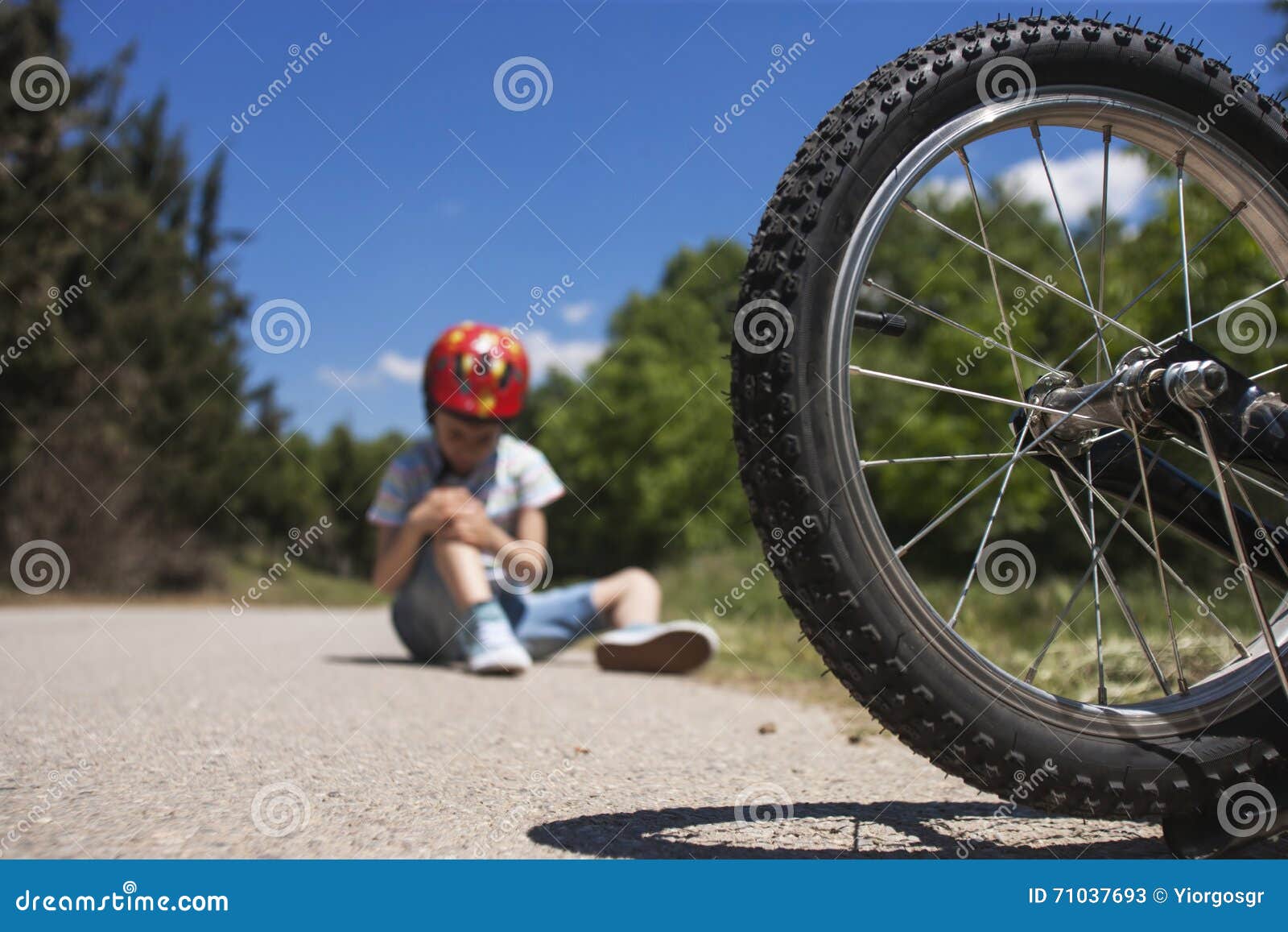 Boy is Lying Hurt after a Bicycle Accident Stock Image Image of