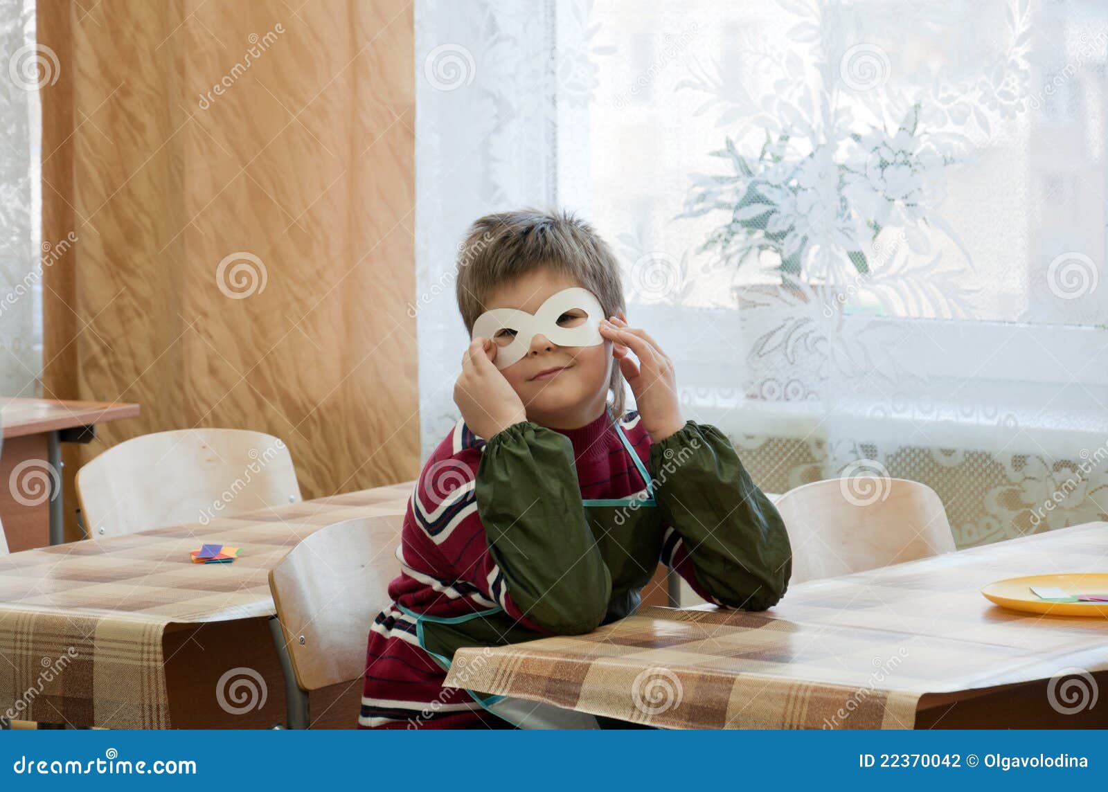 Boy Makes a Masquerade Mask in Class at School Stock Photo Image of