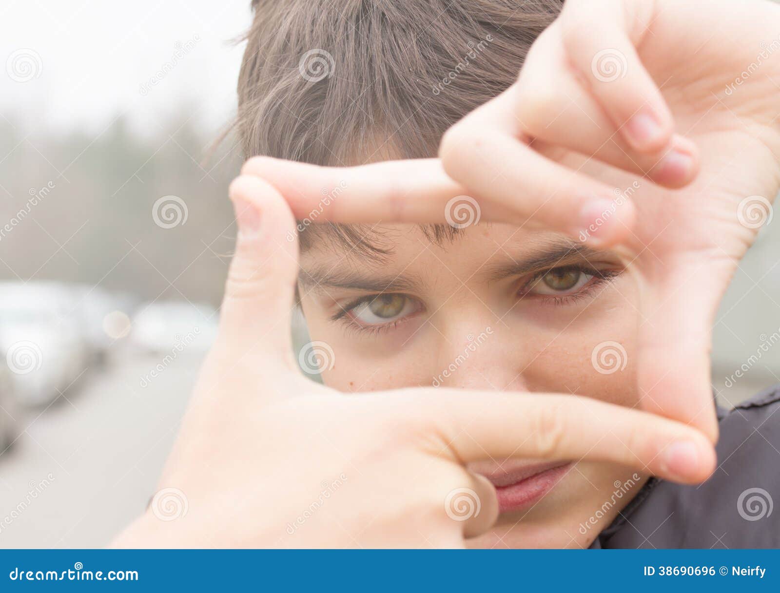 Boy Making Frame with Hands, Taking Picture Stock Photo Image of look, cute 38690696