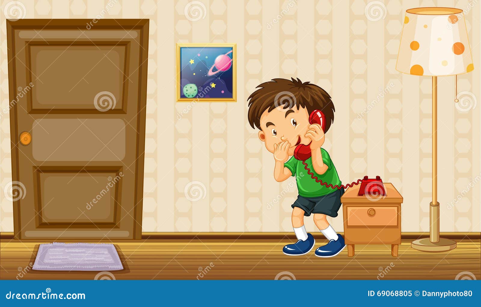 Boy Making Phone Call at Home Stock Vector - Illustration of phone